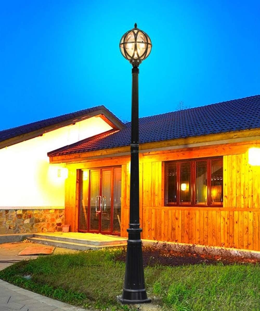 Retro Pfostenlampe Außen Rund Straßenleuchte Wasserdichte IP65 H240CM Mastlampe Outdoor Schwarz Aluminium Und Glas Robust Gartenlampe Rasen Villa Landschaft Standleuchte