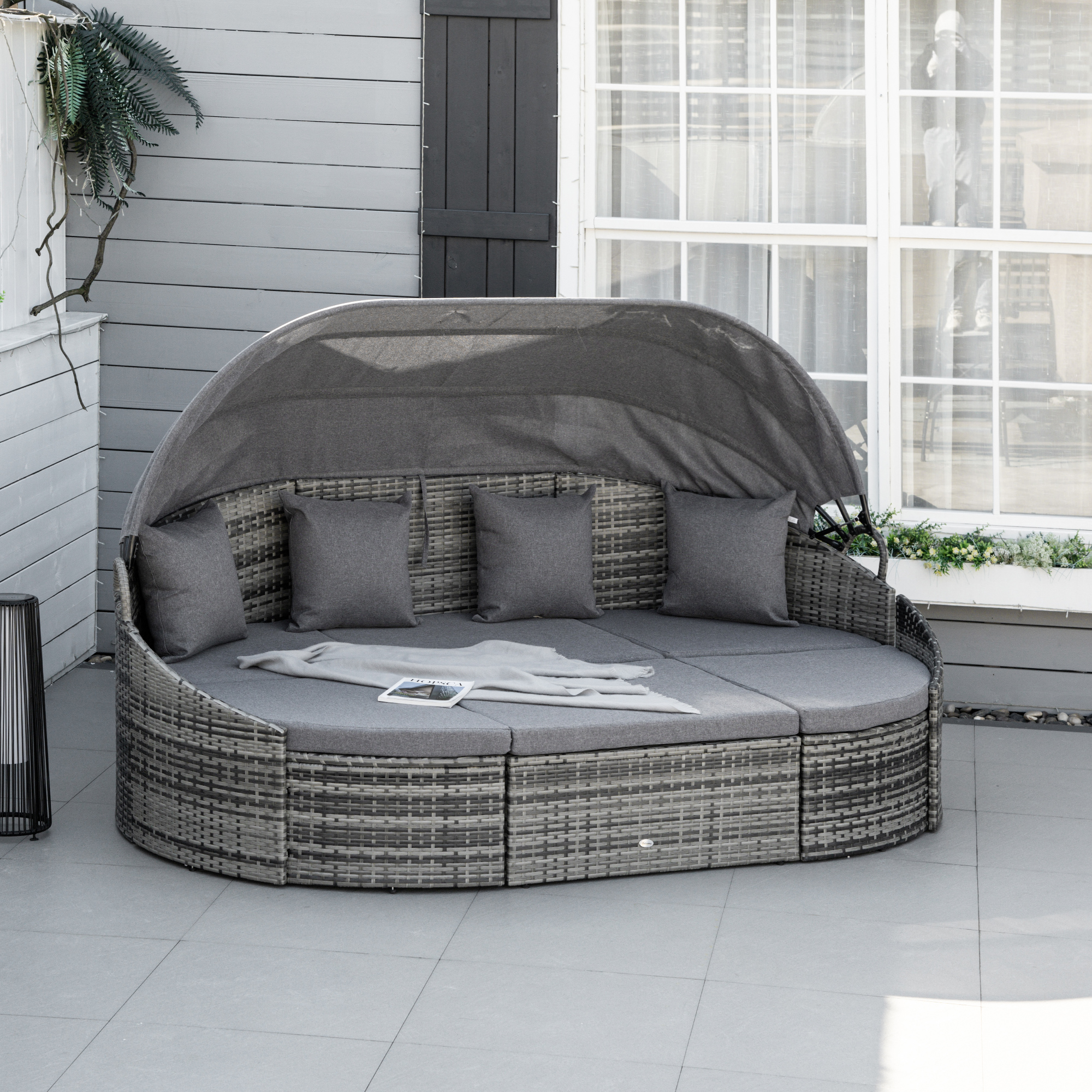 Outsunny rotan zonne-eiland 4-delig 230 cm x 145 cm x 80 cm
