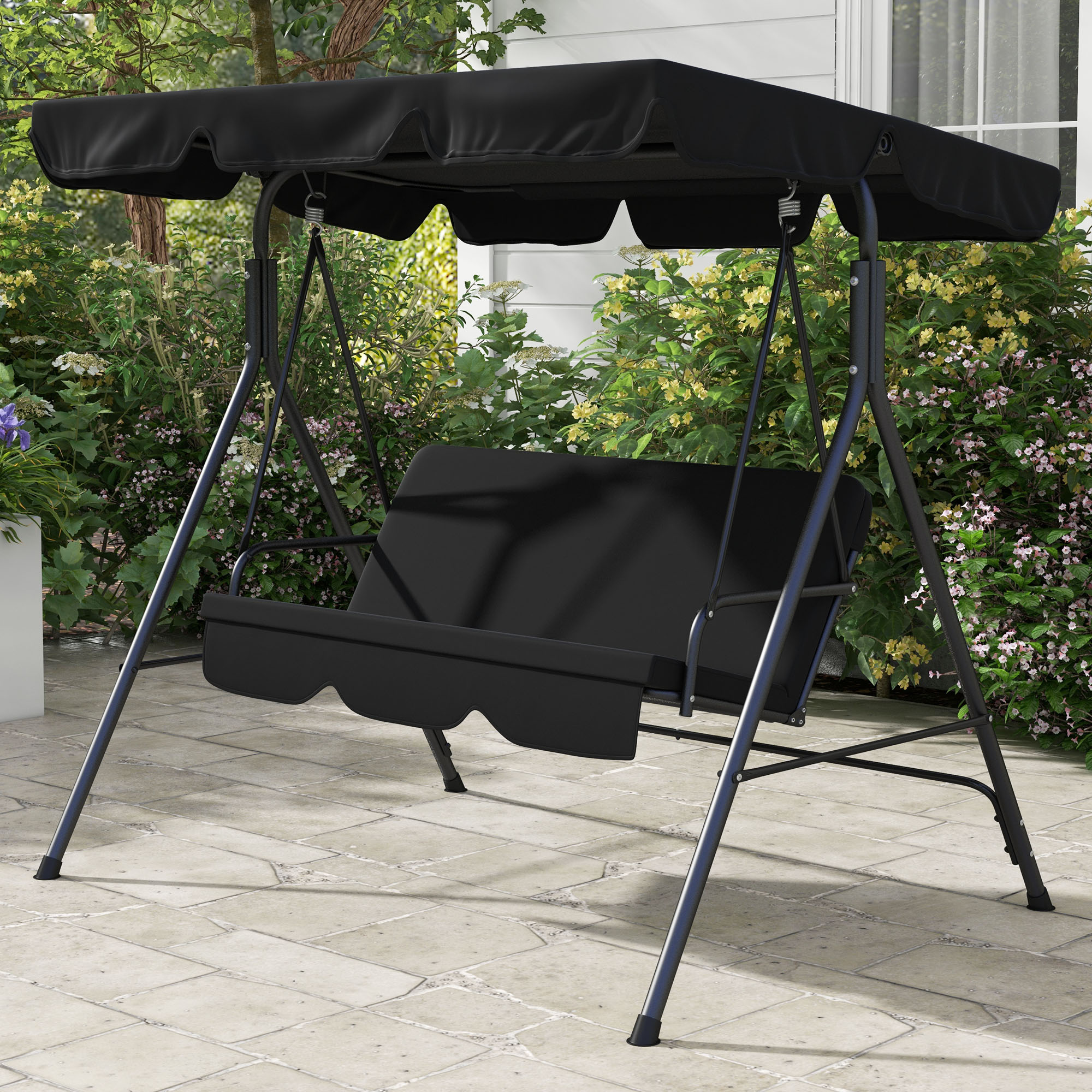 Outsunny 3-Sitzer Hollywoodschaukel Gartenliege Schaukelbank, wetterbeständig, 172 cm x 110 cm x 153 cm, Schwarz