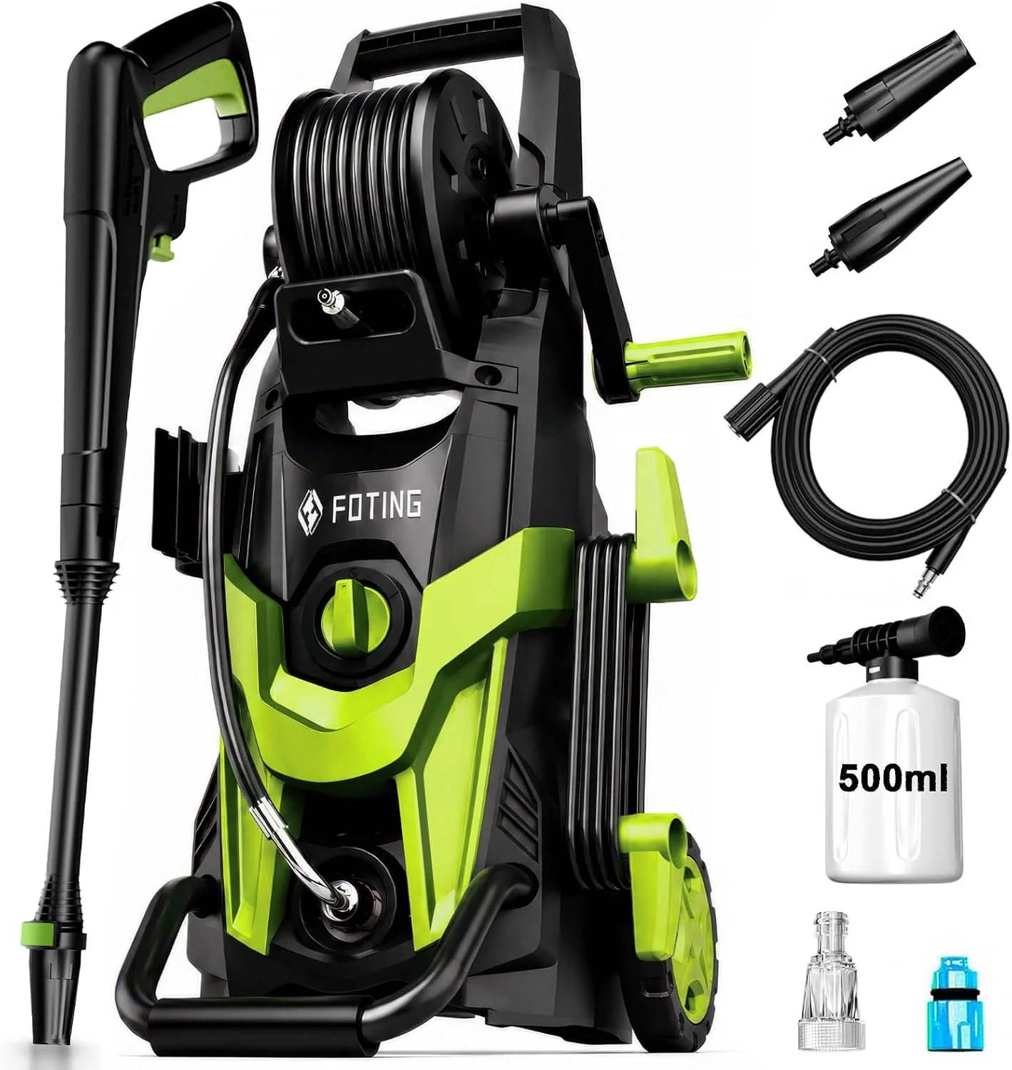 2026NEW Hochdruckreiniger 180 Bar, 500 ml Reinigungsmittelbehälter & 6-in-1-Düse, Elektrischer Hochdruckreiniger mit 7 m Hochdruckschlauch, 450 l/h