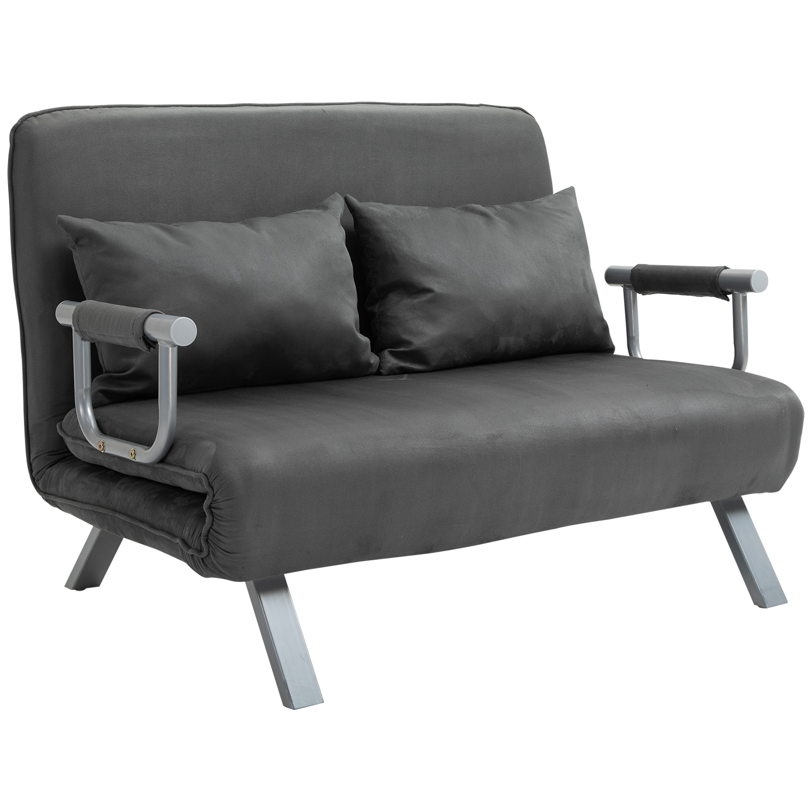 HOMCOM Schlafsofa Schlafcouch mit Verstellbarer Rückenlehne, Wurfkissen, Sofa mit Schlaffunktion, Samtoptik, Armlehne, Gästebett, Klappsessel für Wohnzimmer, Schlafzimmer, Grau