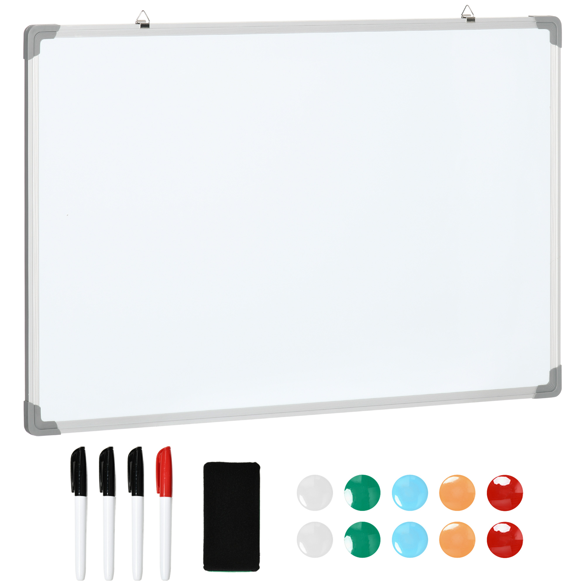 HOMCOM Whiteboard, Magnettafel, Notiztafel, inklusive Zubehör, 4 Stifte, 1 Schwamm, 10 Magnete, Weiß + Silber
