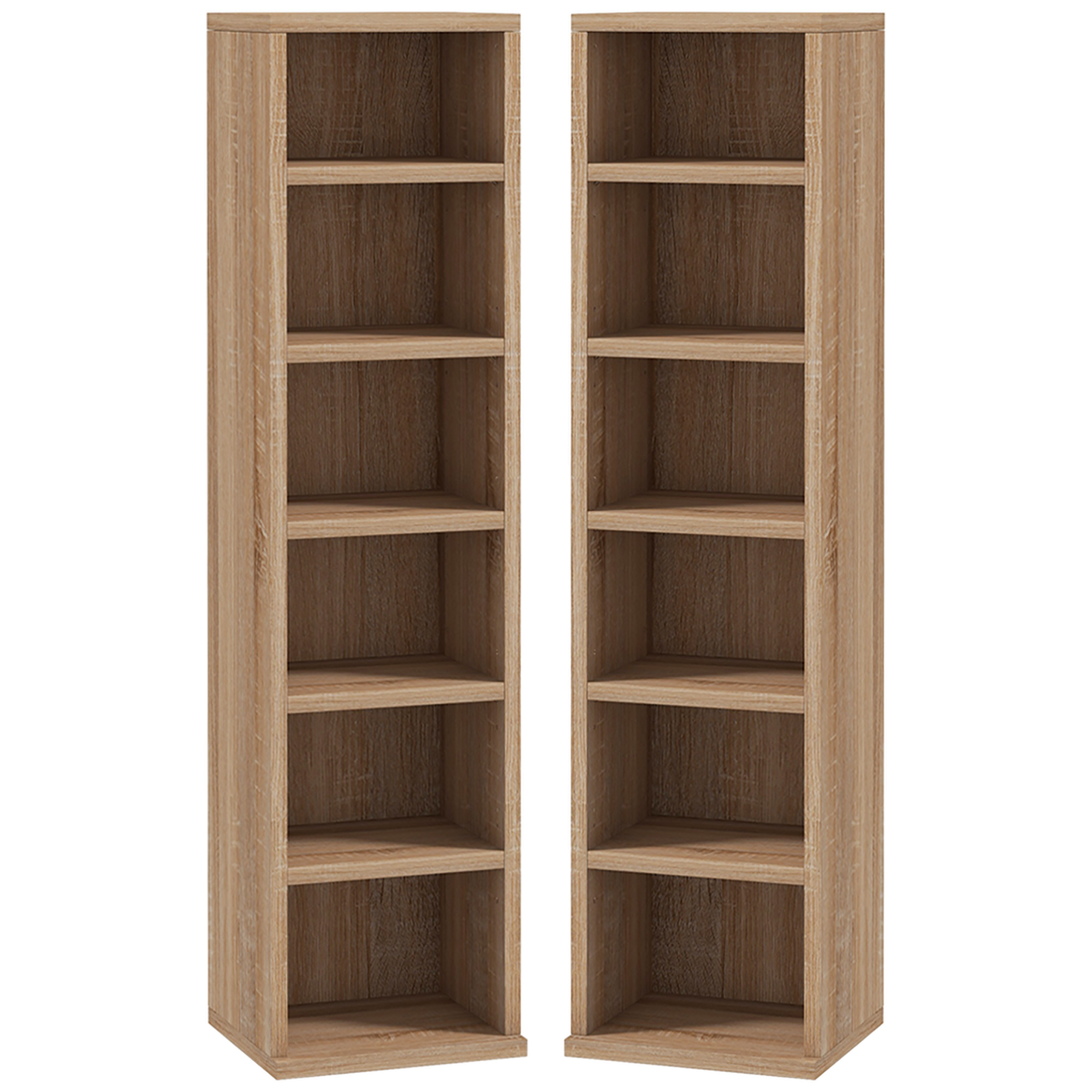 HOMCOM Set von 2 Säulenregalen CD-DVD Aufbewahrungsschrank 12 Fächer 21 x 22,5 x 88,5 cm Kapazität 204 CD Eiche