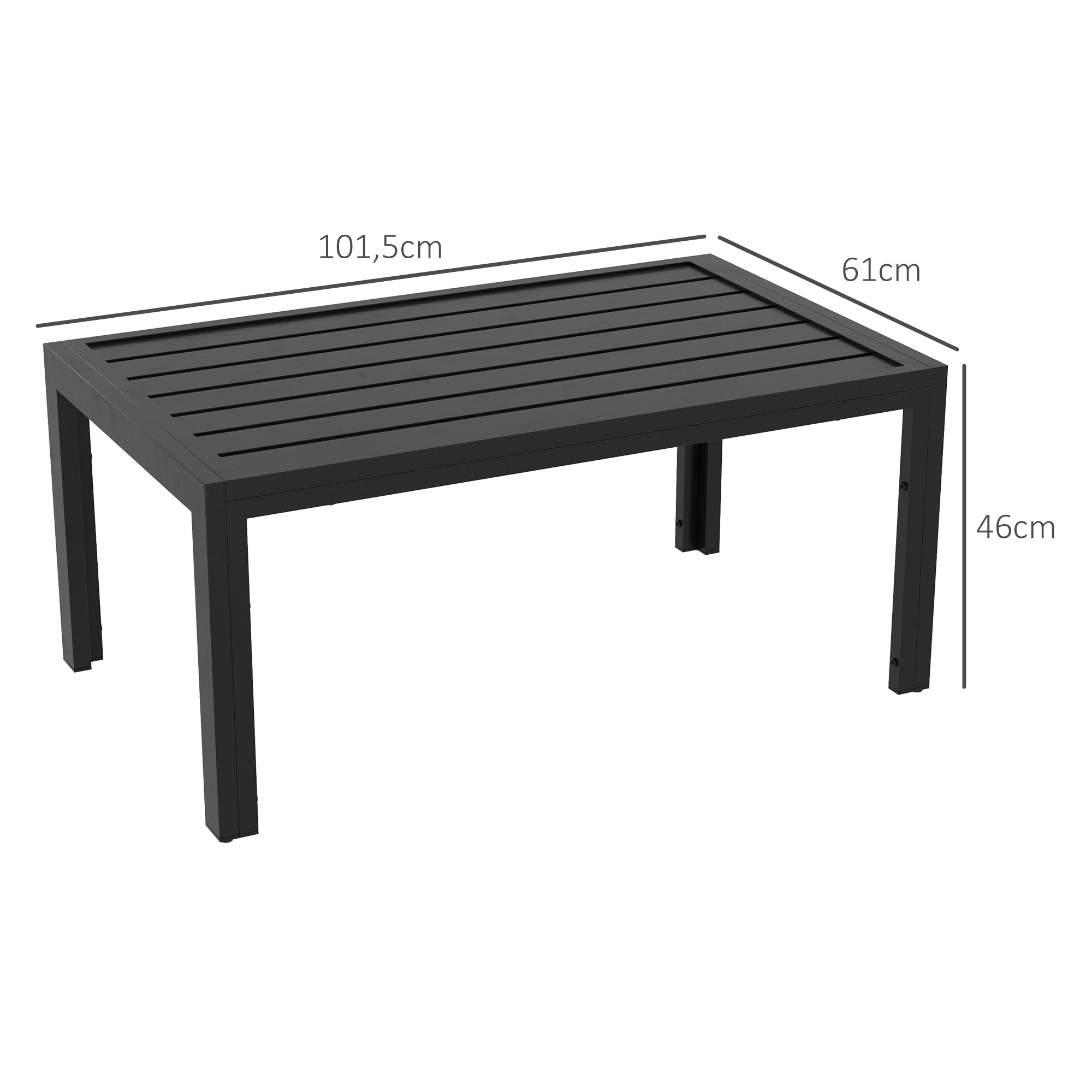 Outsunny Bijzettafel Balkontafel van Staal Rechthoekig Koffietafel Weerbestendig Tuin 101,5x61x46 cm Zwart