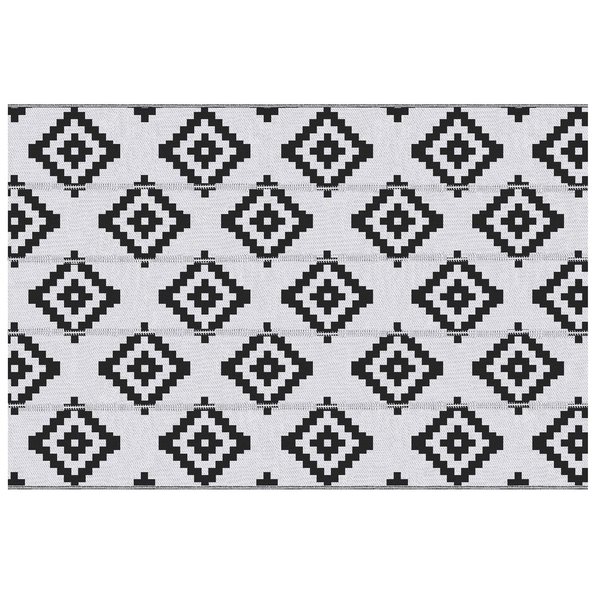 Outsunny Grafischer Outdoor-Teppich - Doppelseitig verwendbar 2 Muster - Maße 2,74L x 1,82B m - Hochdichtes PP 310 g/m² Schwarz Weiß