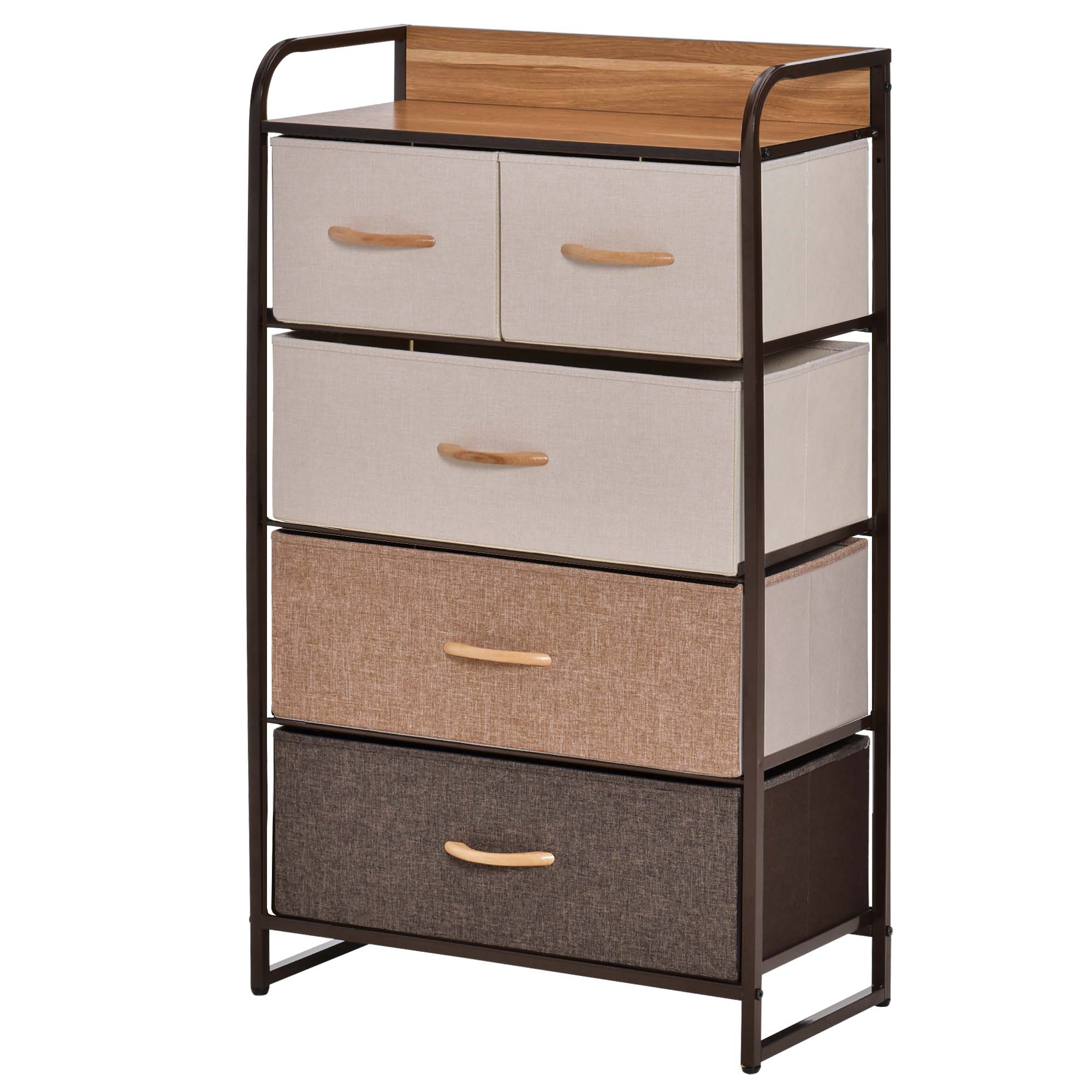 HOMCOM Kommode mit 5 faltbaren Stoffschubladen, Ablage, stabiler Stahlrahmen, 58 x 29 x 99 cm