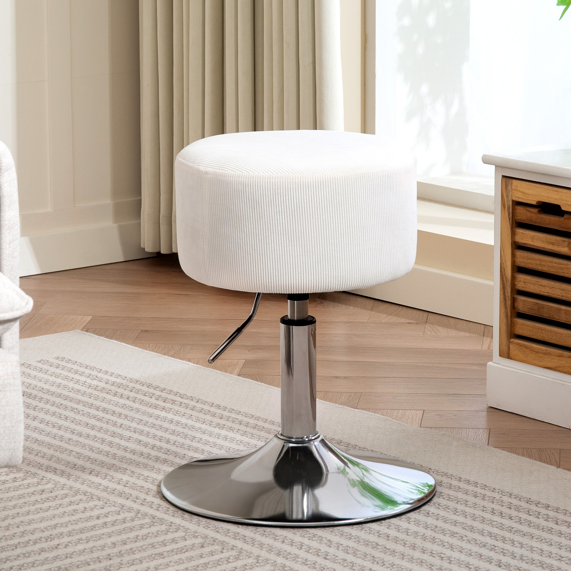 HOMCOM Barhocker, Gepolstert Barstuhl mit Metallgestell, Cordoptik, Höhenverstellbar 360° Drehbar Weiß