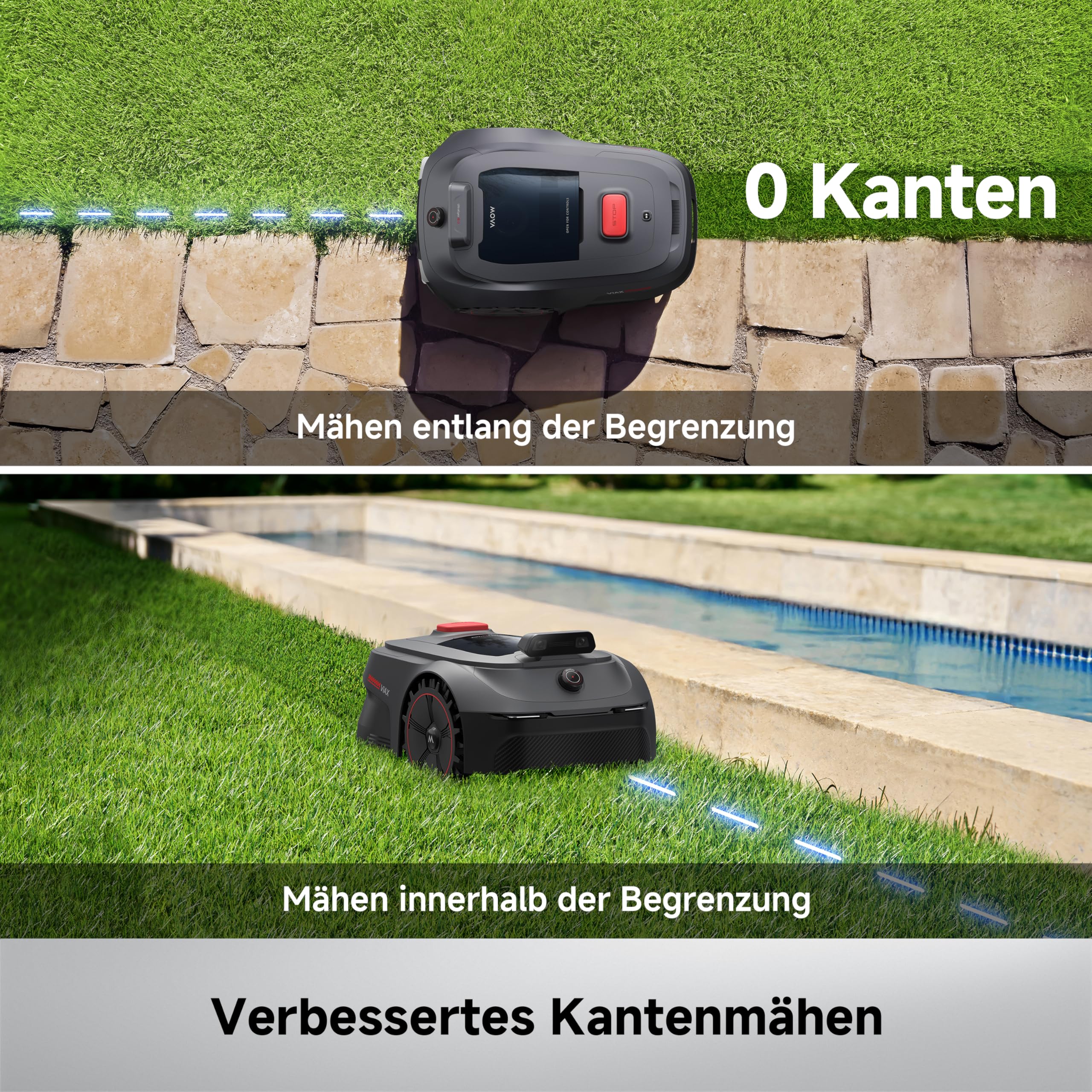 Mähroboter ViAX 500 ohne Begrenzungskabel mit 360°-LiDAR und Dual-KI-Vision, 20 cm Schnittbreite