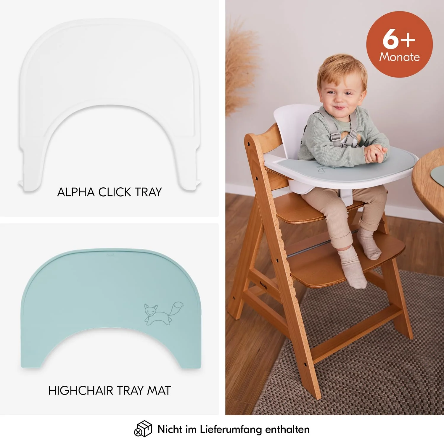 hauck Alpha Plus Hochstuhl aus Holz, mitwachsender Kinderhochstuhl mit 5-Punkt-Gurt und Schutzbügel