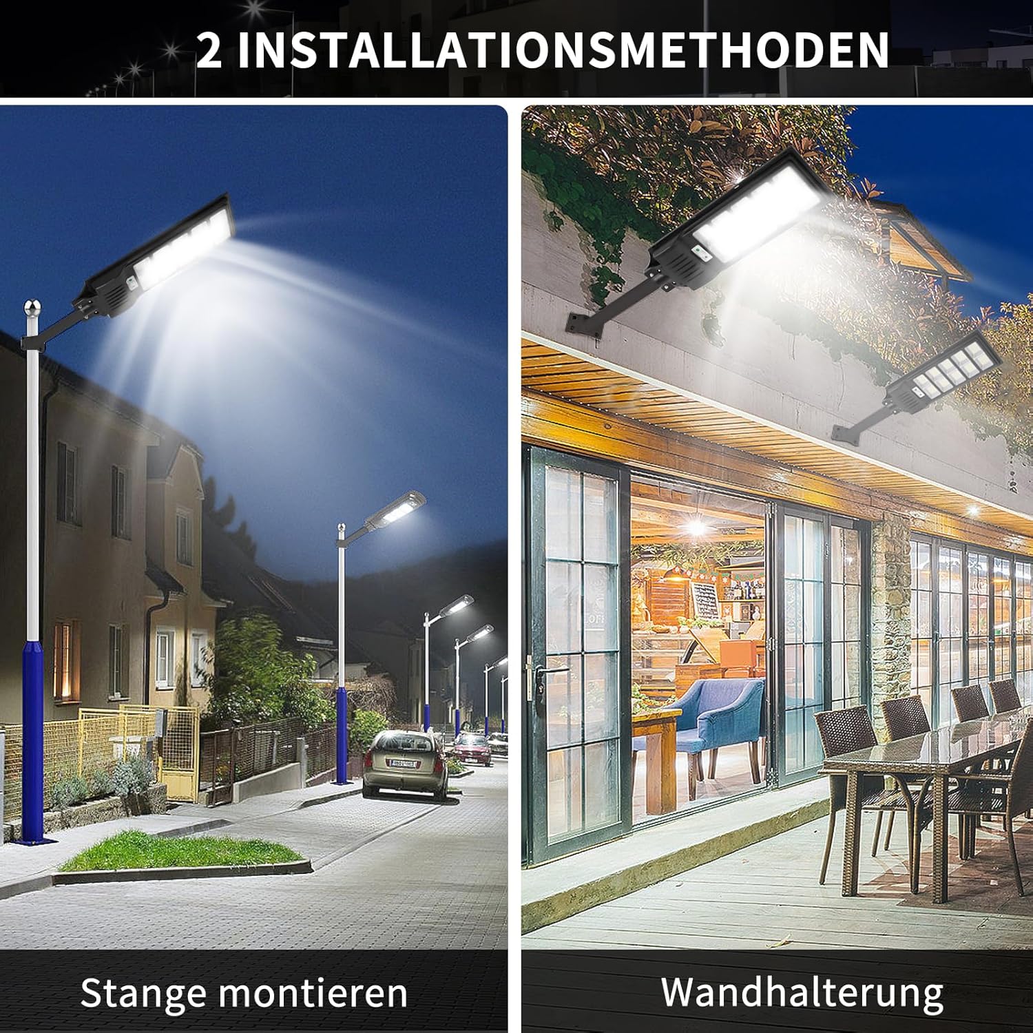 Sararoom 500W Solar Straßenlaterne | 900 LED Strassenlaterne Außenleuchte Solar Strahler Außen mit Bewegungsmelder | 4er 6500K IP65 Wasserdicht Sicherheitsleuchte Solarlampe für Garten Garage Hof Wege