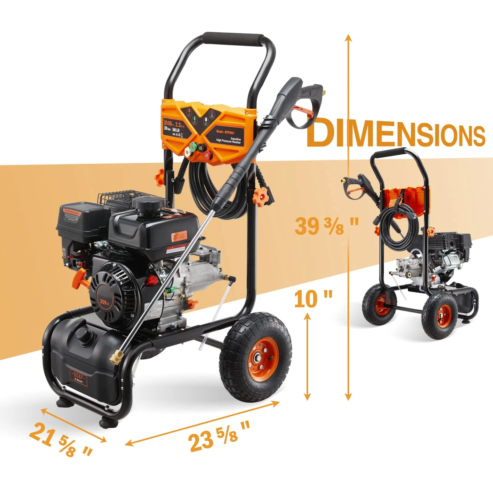 Efurden 3500PSI Gas Pressure Washer, 2.3GPM Gas Powered High Pressure Clean Machine with 209CC Engine, 4 Adjustable Nozzles for Cleaning Walls, Terraces, Vehicles, Gardens (Blue)