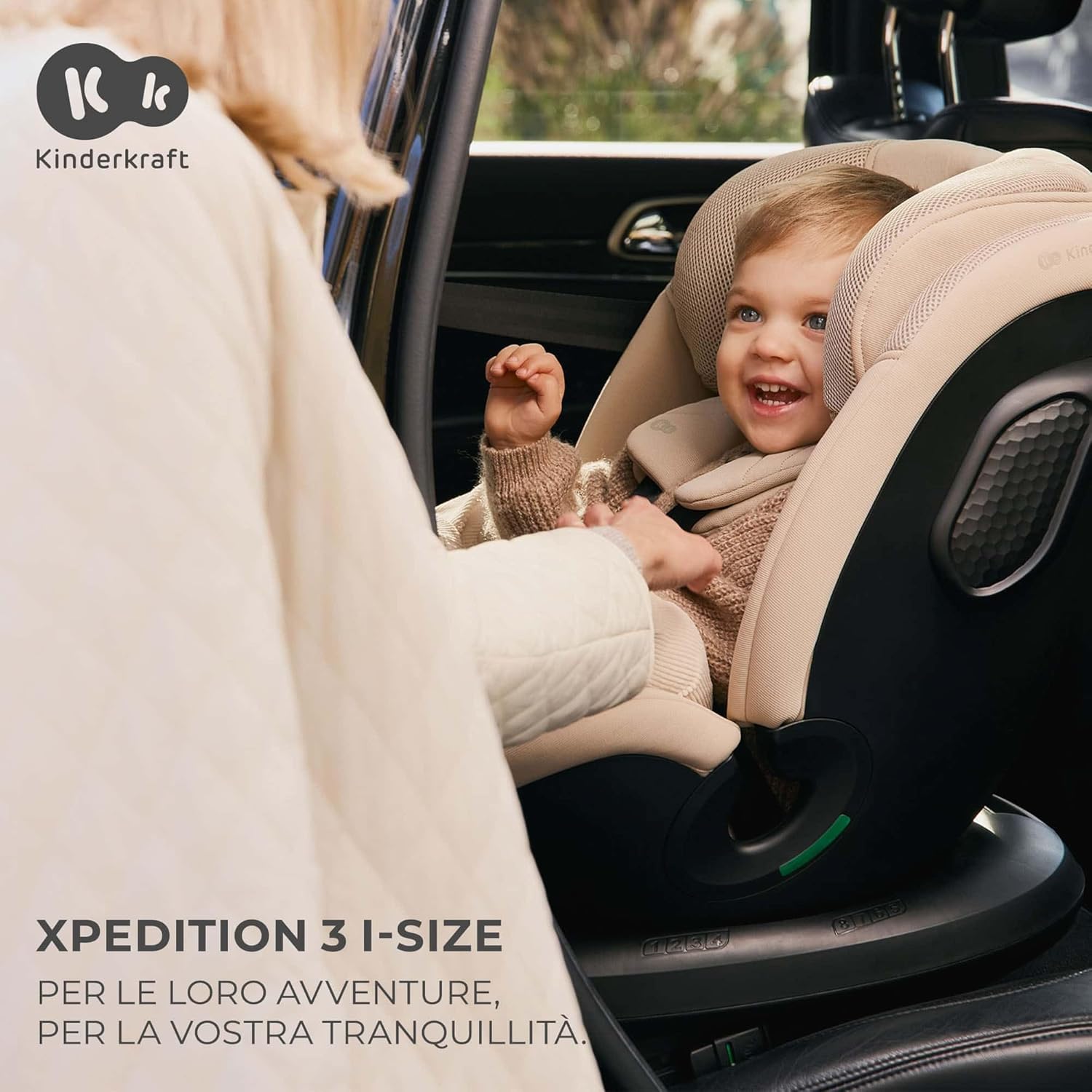 Kinderkraft XPEDITION3 I-SIZE 40-150 cm, Seggiolino auto 0-36 kg, 360 girevole, Isofix Base, Reclinabile Posizione sdraiata, Poggiatesta regolabile, Gruppo 0 1 2 3, SPS+, H-GUARD+, Grigio