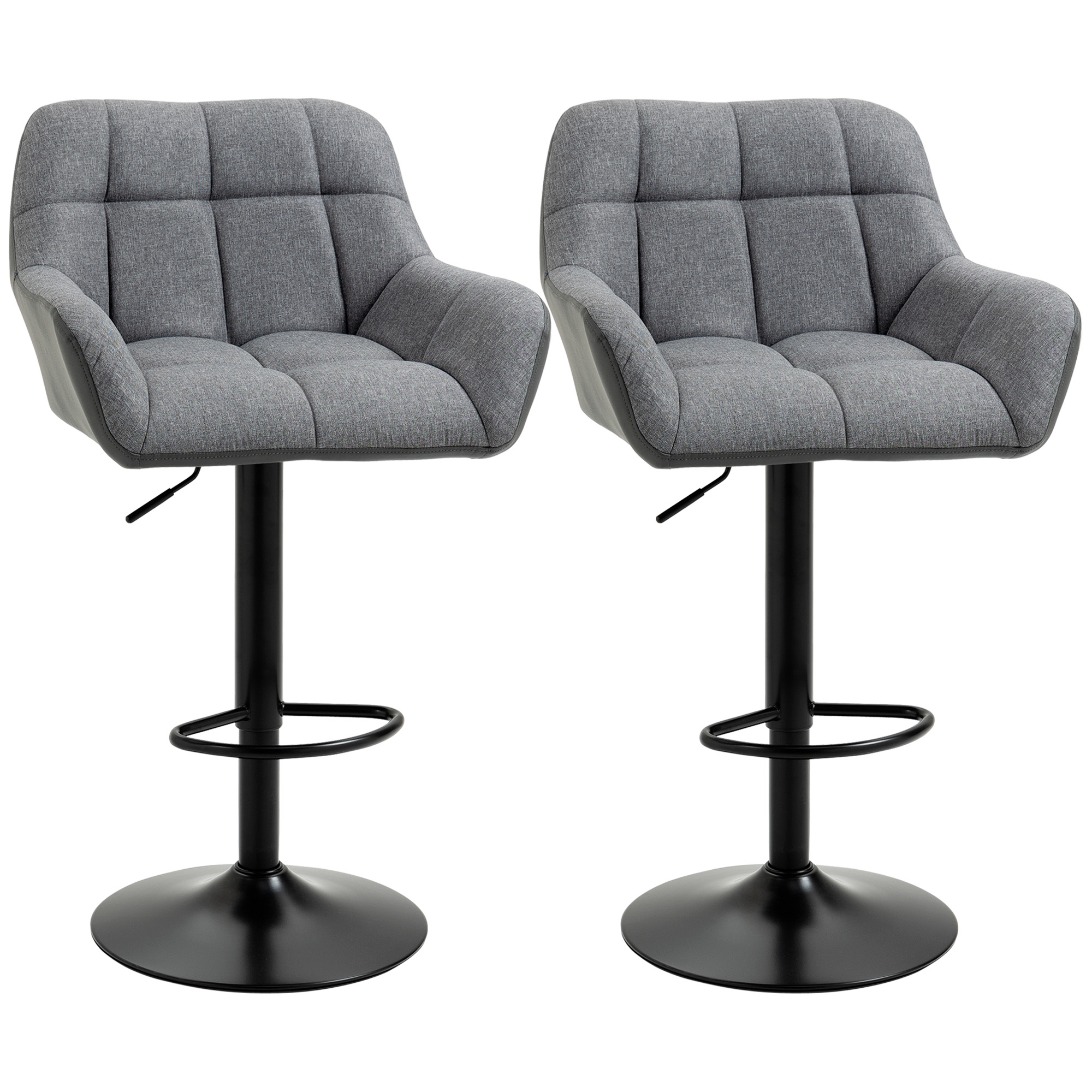 HOMCOM Barhocker 2er-Set Retro-Design höhenverstellbar Kunstleder Leinenoptik Grau + Schwarz