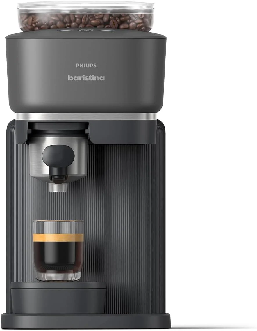 Philips Baristina Espressomaschine - Real Espresso- made simple. Kompakte Kaffeemaschine- Naturwei? mit wei?em Siebtr?ger- 16-bar-Pumpendruck- automatisches Mahlwerk- Cafe Crema (BAR300/00)