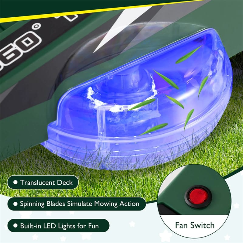 12V Kids Ride-On Lawn Mower with 360° Twist & Turn, Dual Control Sticks, LED Lights, Toddler Electric Car Toy for Boys & Girls Aged 3-8