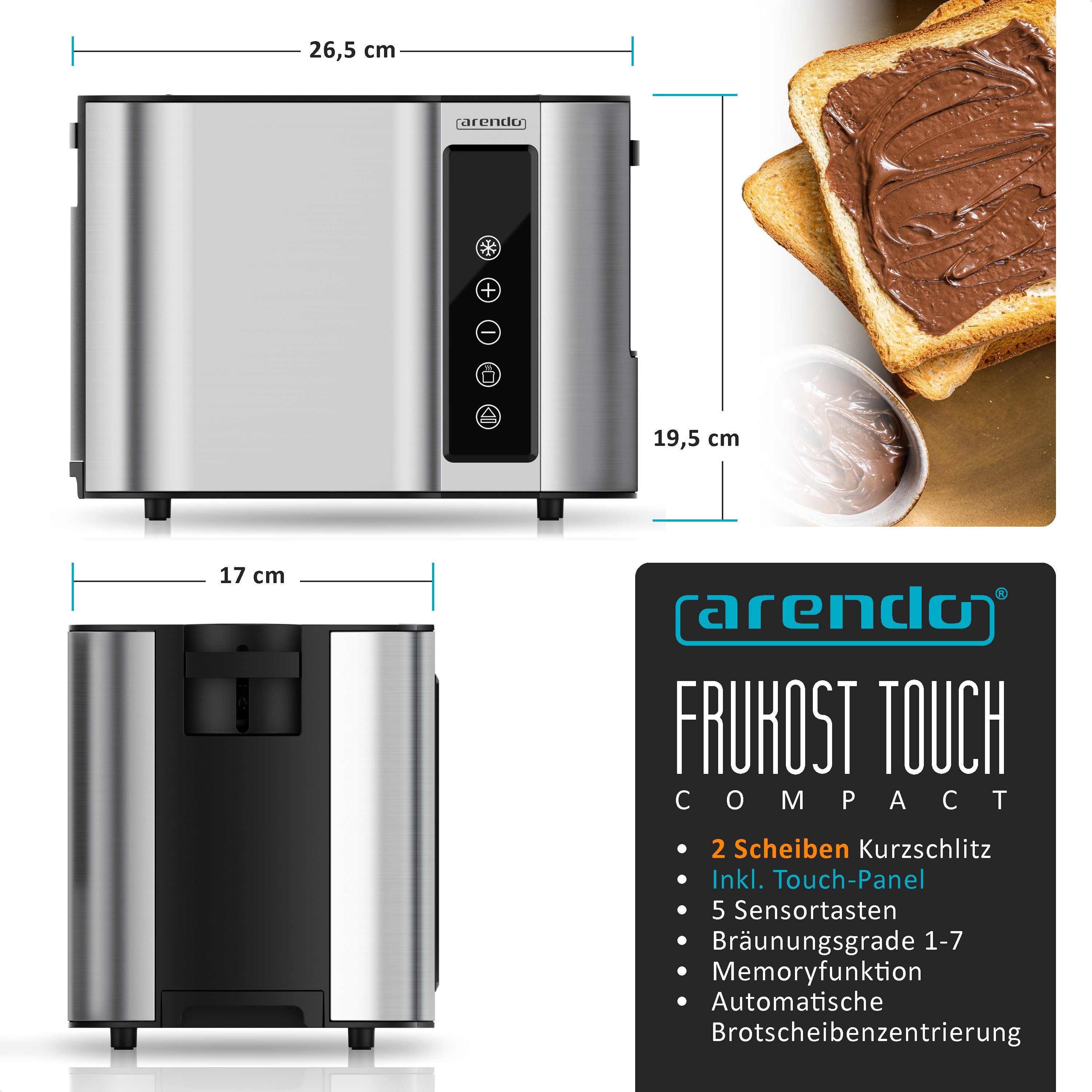 Toaster 2-Scheiben, Wärmeisoliertes Doppelwandgehäuse, Display Restzeitanzeige