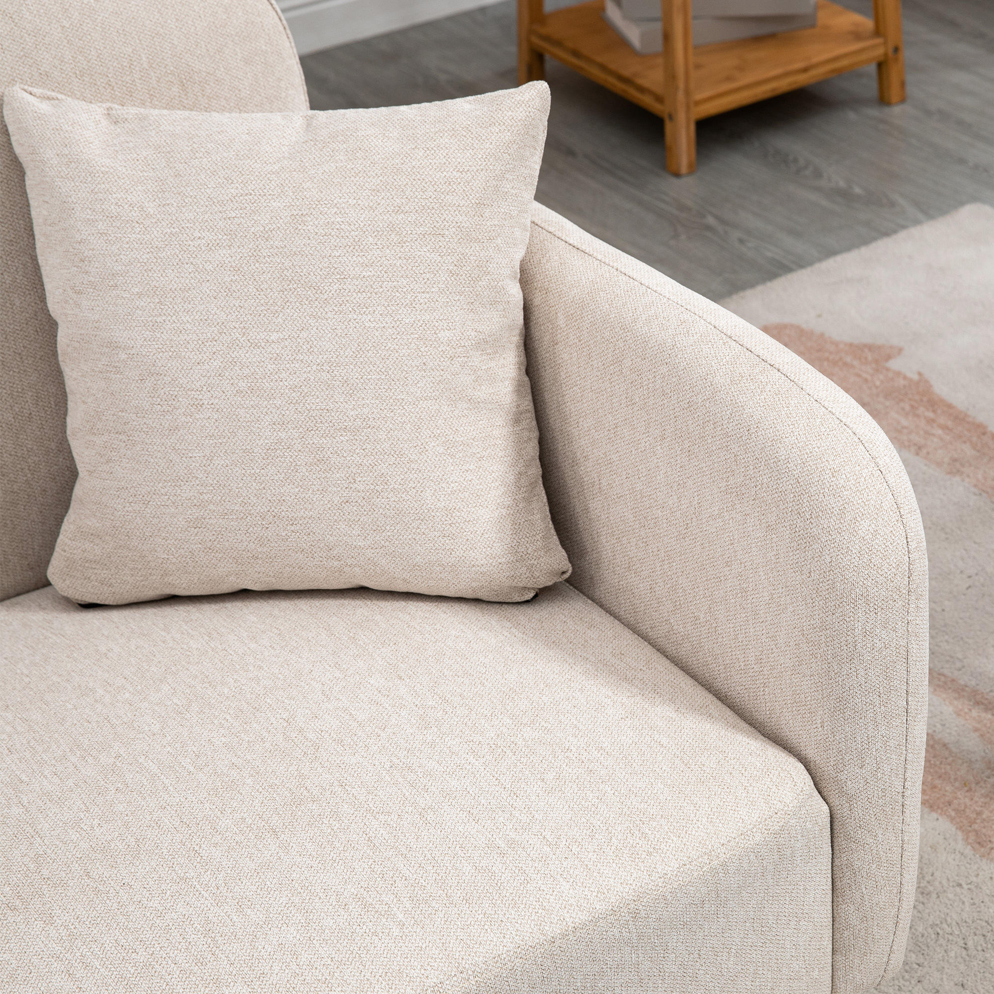 2-zitsbank, Moderne Design Bank, inclusief 2 kussens, houten poten, 130 x 70 x 80 cm, Cr��me