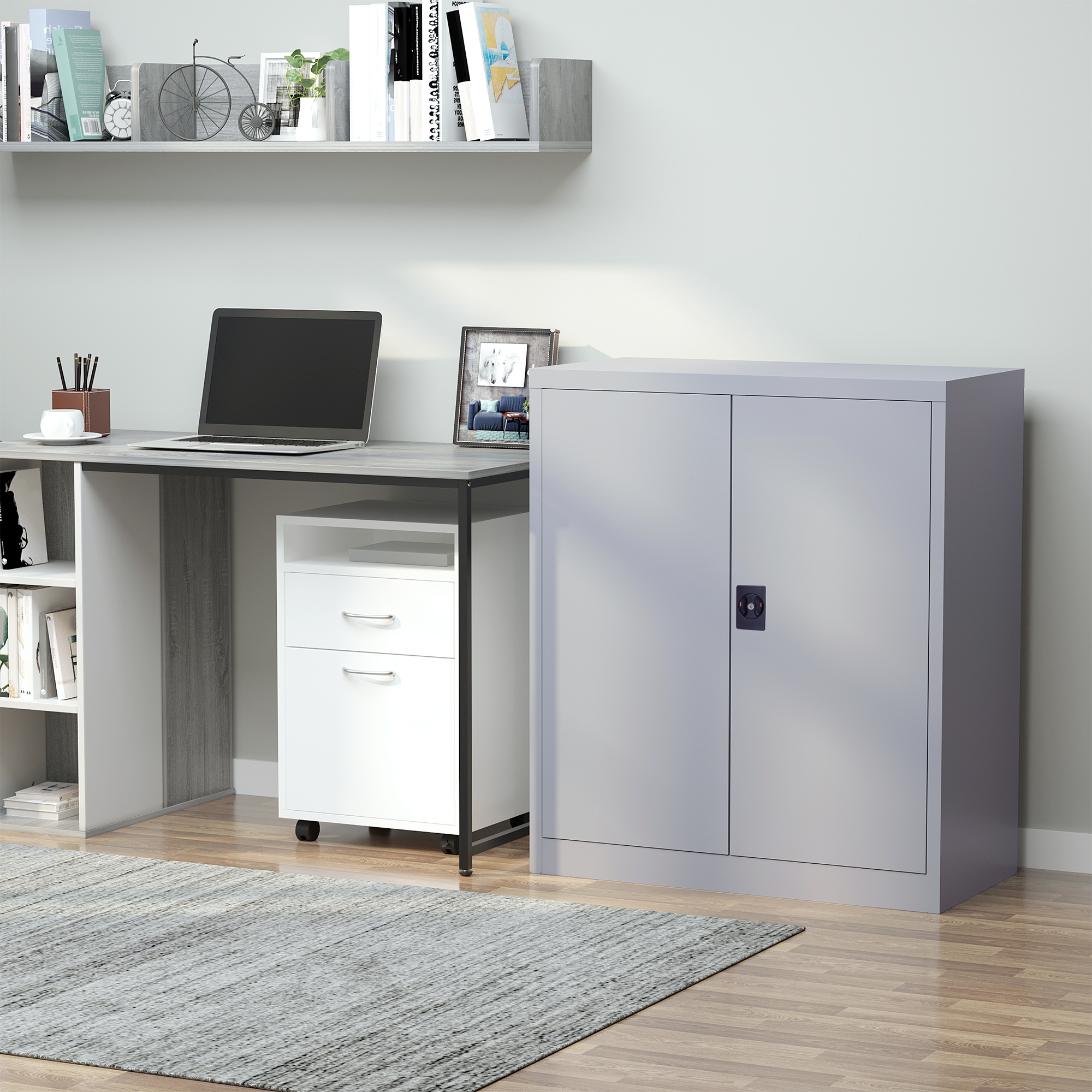 Vinsetto Schrank mit verstellbarem Regal und Sicherheitsschloss für Zuhause, Büro, Garage aus Stahl 80x40x92.5cm Grau