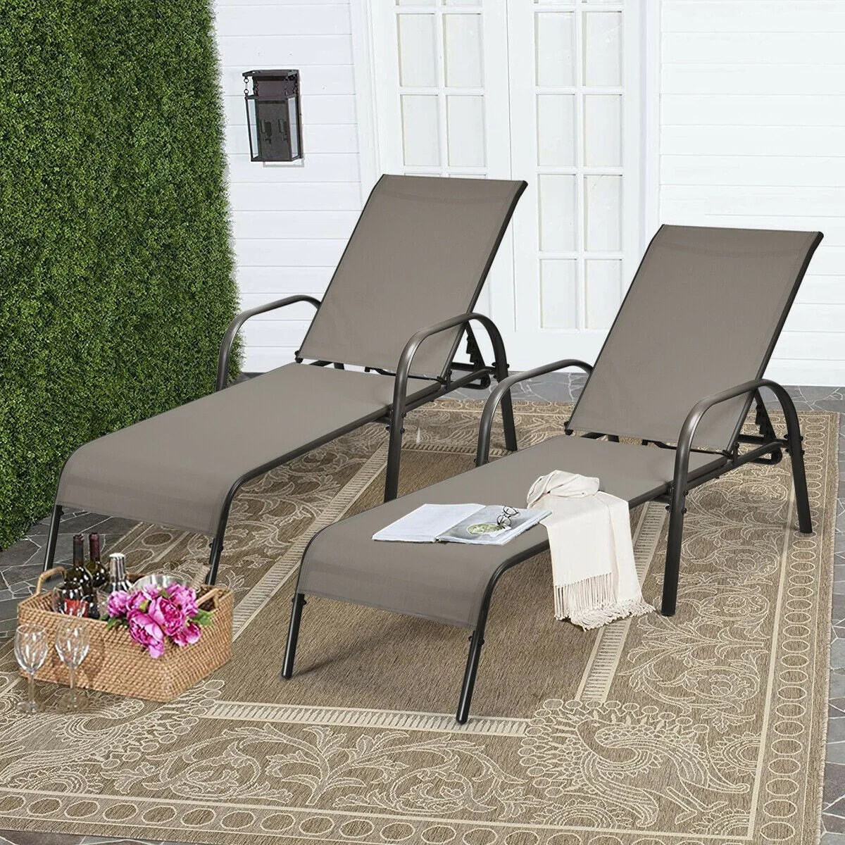 2 Pcs 5 Position Fabric Folding Outdoor Chaise Lounge Chairs Lightweight Pool Chairs Patio Lawn Recliner Sun Lounger - Comfortable And Ergonomic Design