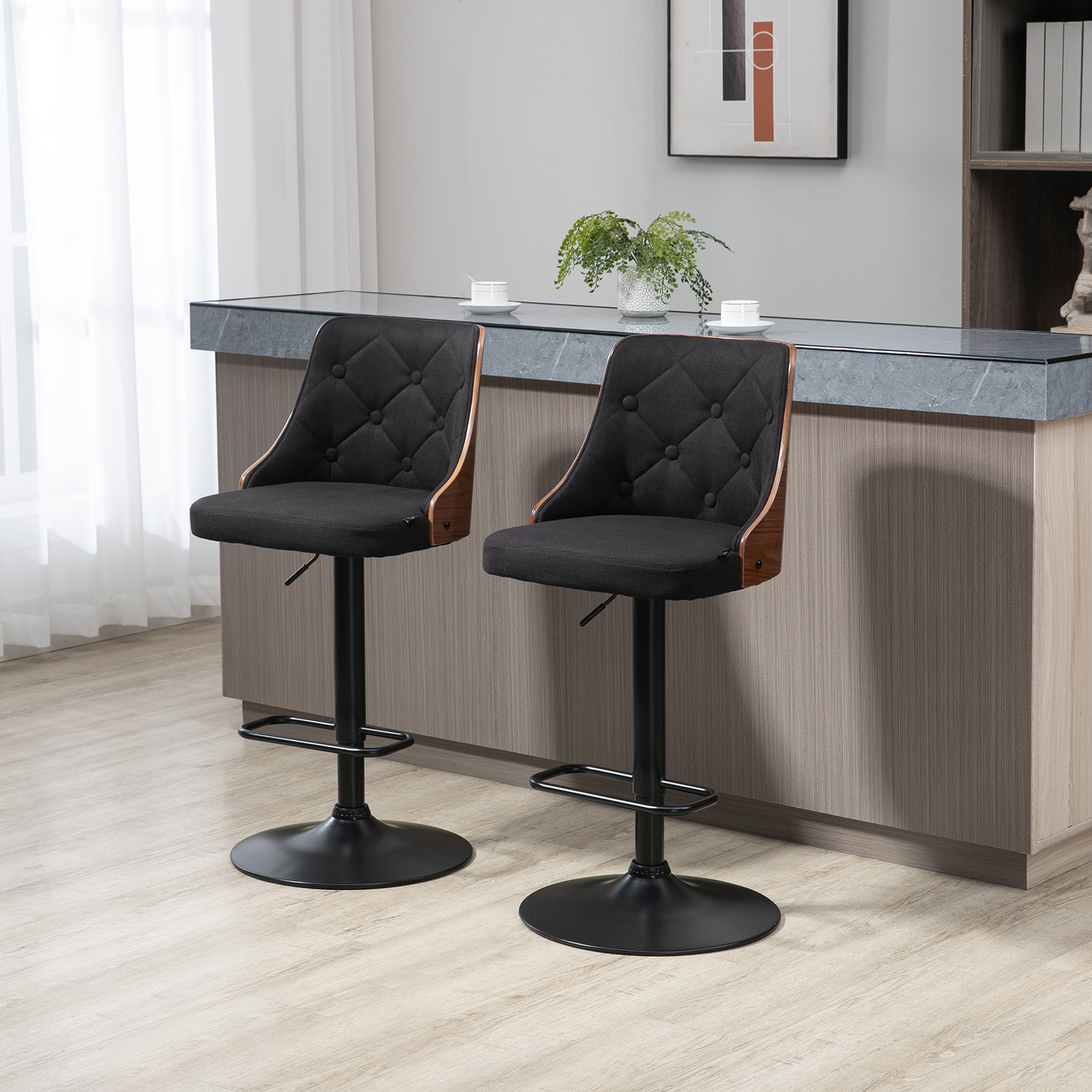 HOMCOM 2er-Set Höhenverstellbare Barhocker 360° drehbar mit Fußstütze, gepolsterter Stoff