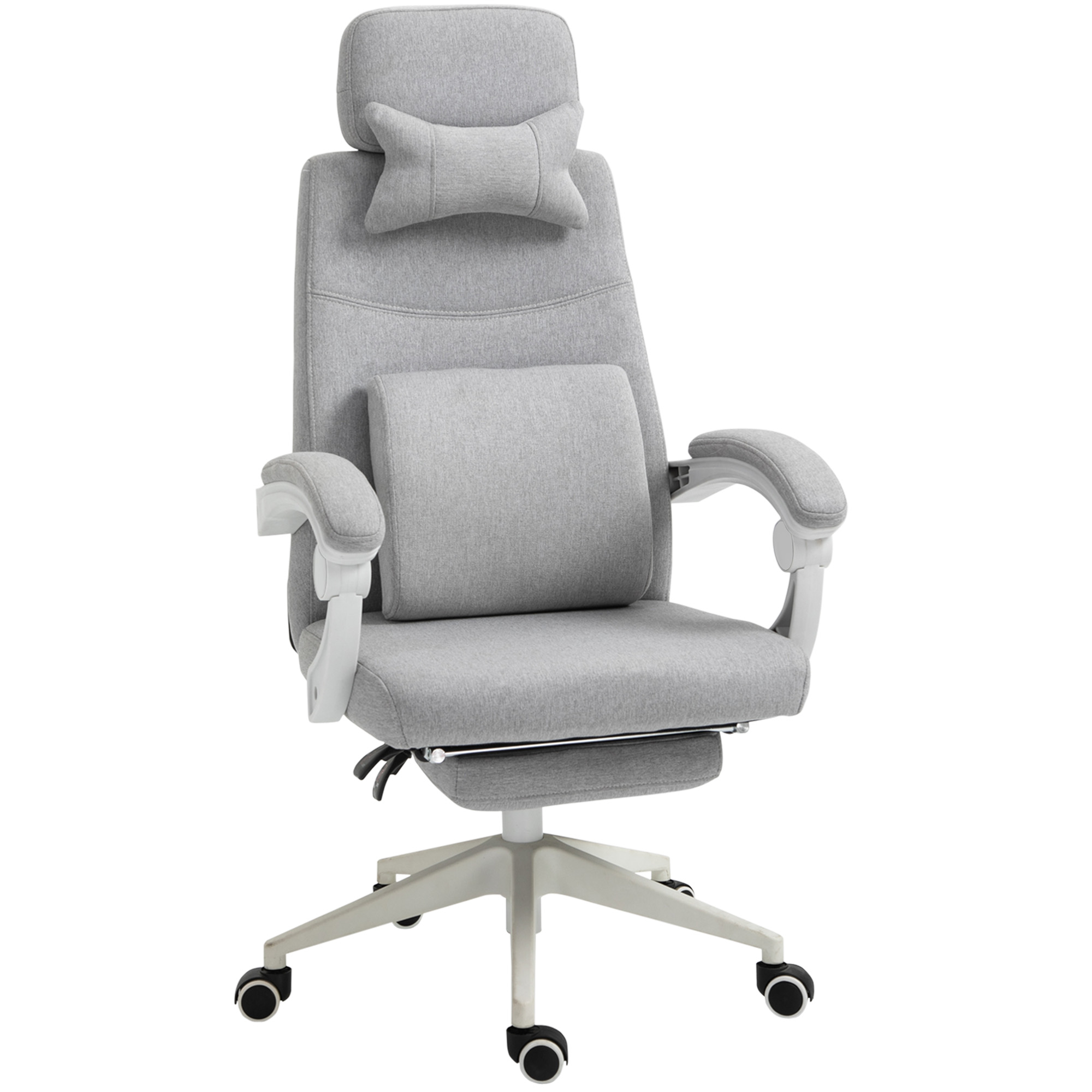 Vinsetto Bürostuhl, Ergonomischer Schreibtischstuhl mit Kopfkissen, Lendenkissen, höhenverstellbar Gamingstuhl mit Fußstütze, hoher Rückenlehne, Grau 62 x 68 x 117-127 cm