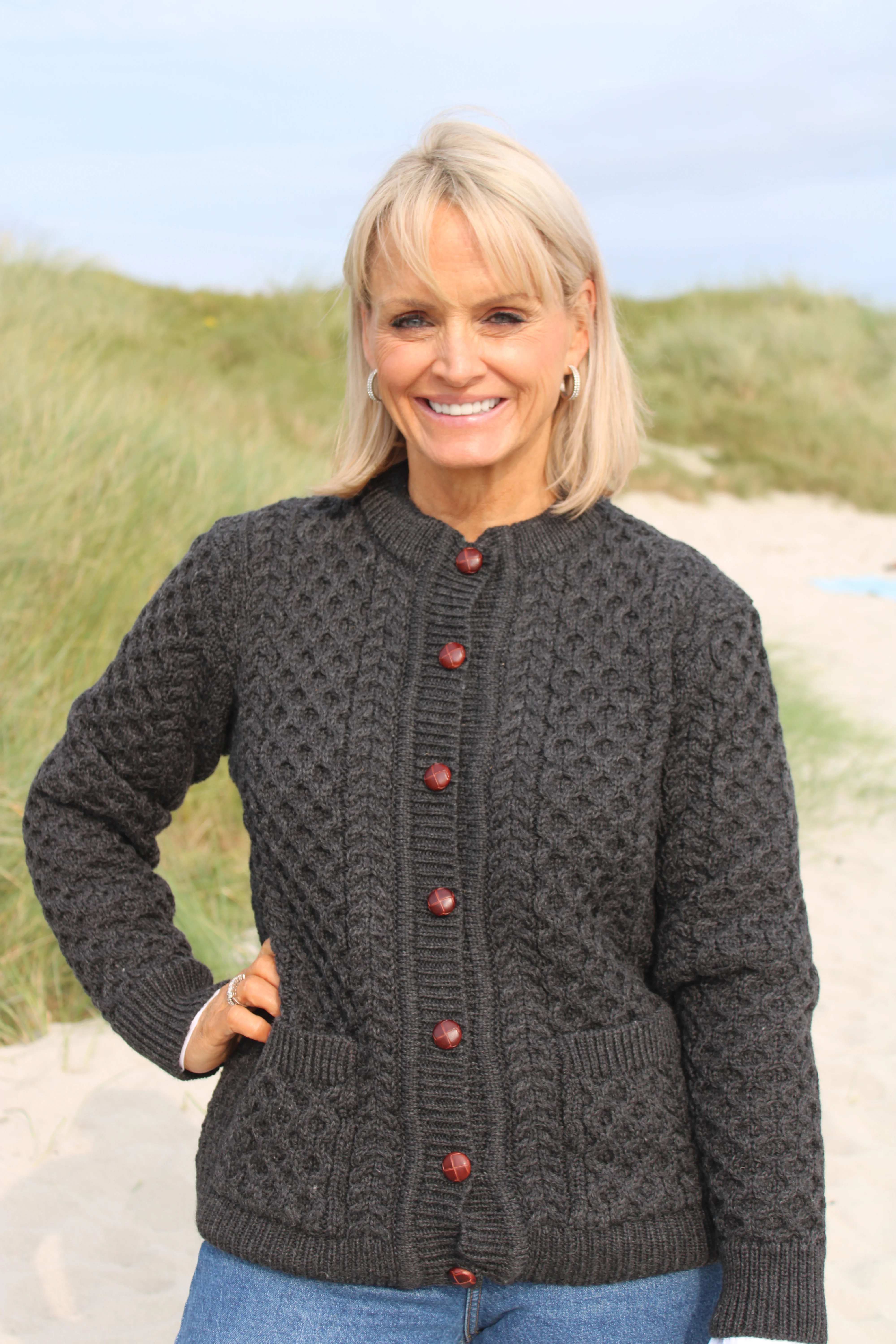 Aran Cable Knit Lumber Cardigan - Charcoal