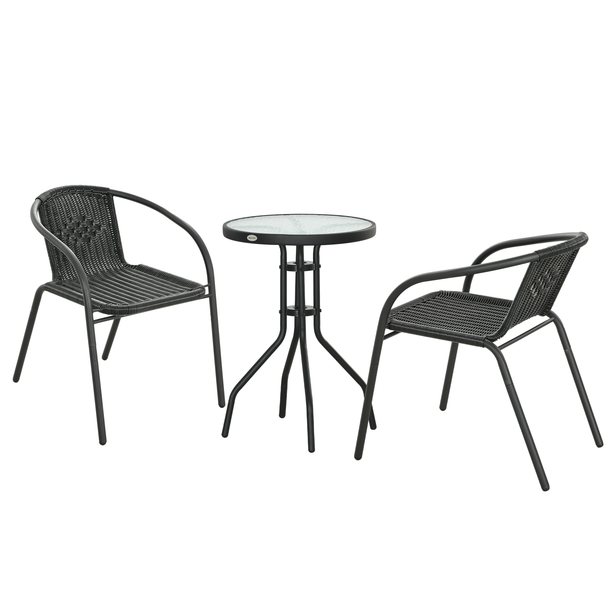 Outsunny Gartenmöbel-Set Gartenmöbel aus PE-Rattan 3-teilig 2 Sessel + 1 Couchtisch gehärtete Glasplatte