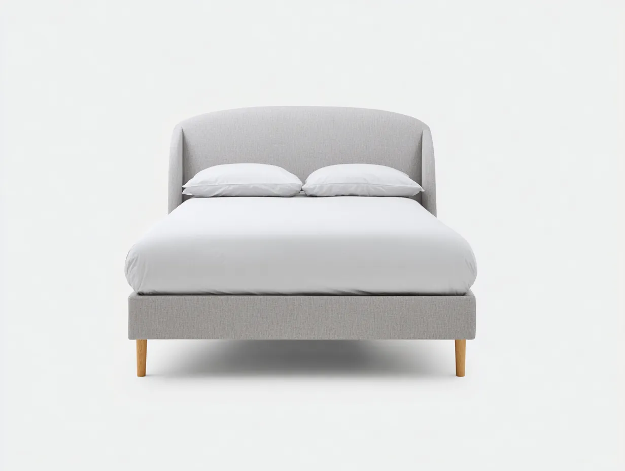 Doppelbett Polsterbett aus Stoff 200 x 180 x 108 cm - hellgrau - für das Schlafzimmer - modern mit gerundetem Kopfteil