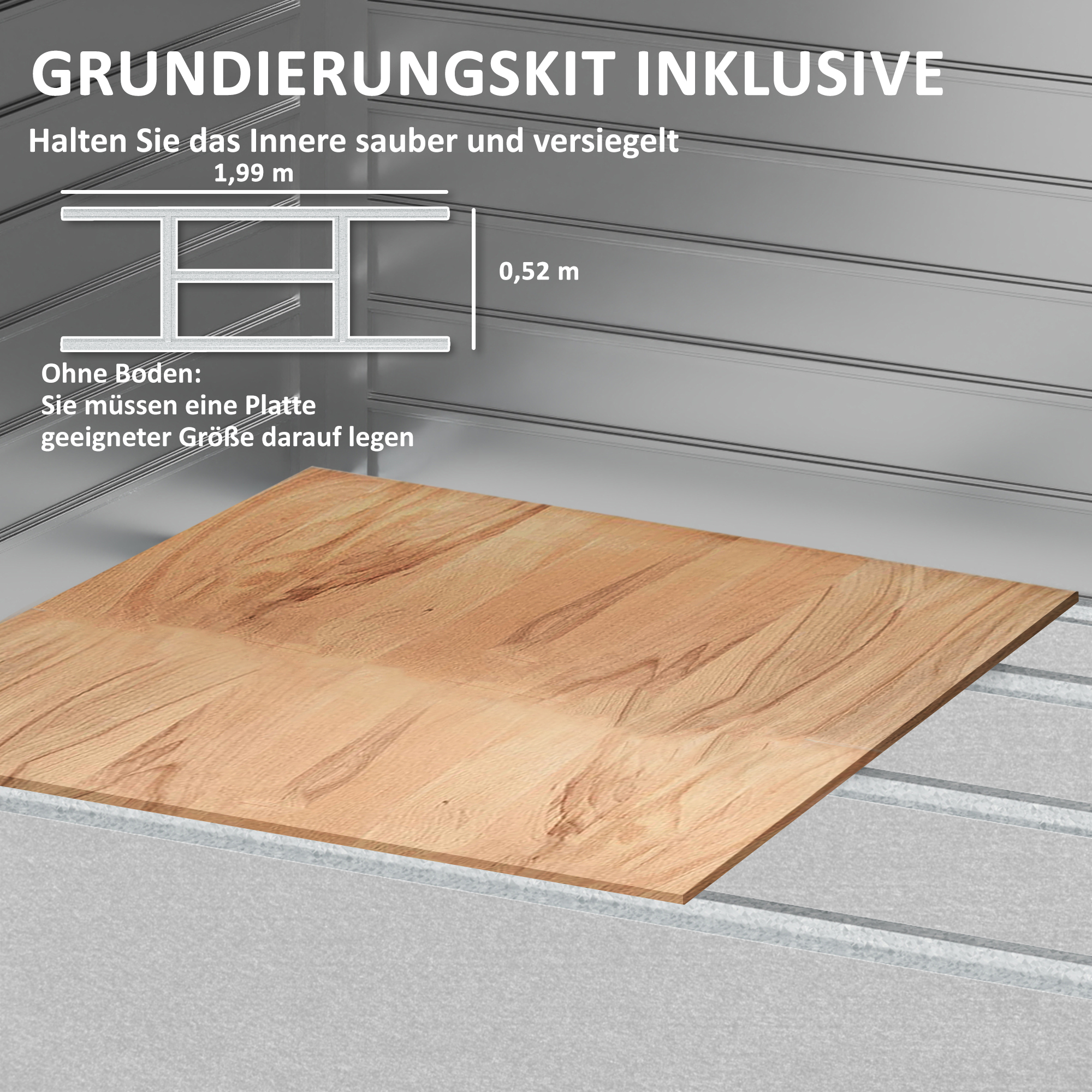 2,1 x 1,3 m Tuinschuur, Gereedschapsschuur van Staal, Afsluitbare Deuren, 4 Ventilatieopeningen, Grijs