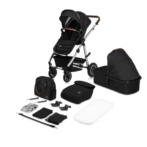 LIONELO Amber Passeggino 2in1 Duo Passeggino da 0 a 48mesi con Seduta secchiello   Navicella per neonato e bambini a 22kg Regolabile, pieghevole e leggero Ruote grandi Cappotina XXL (NeroArgento, Big) : Prima infanzia