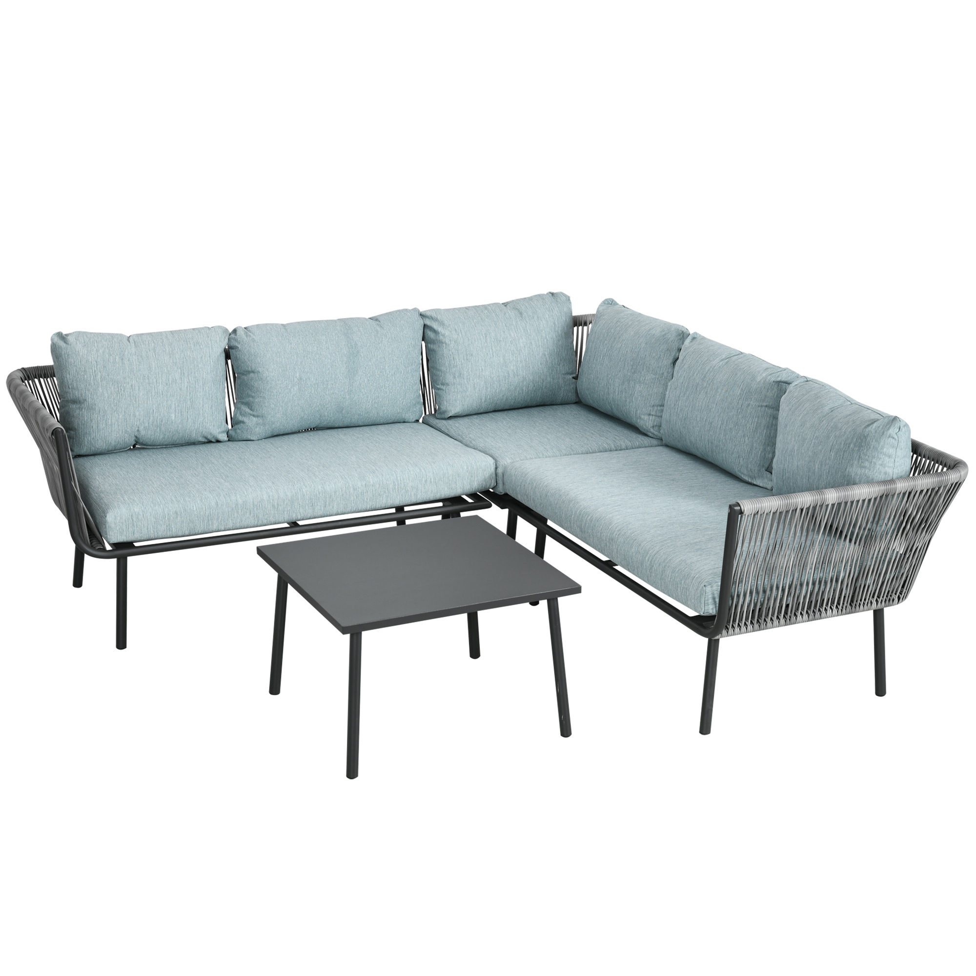 Outsunny Rattan Gartenmöbel-Set für 4 Personen Sitzgarnitur mit Kissen für Balkon Alu Grau