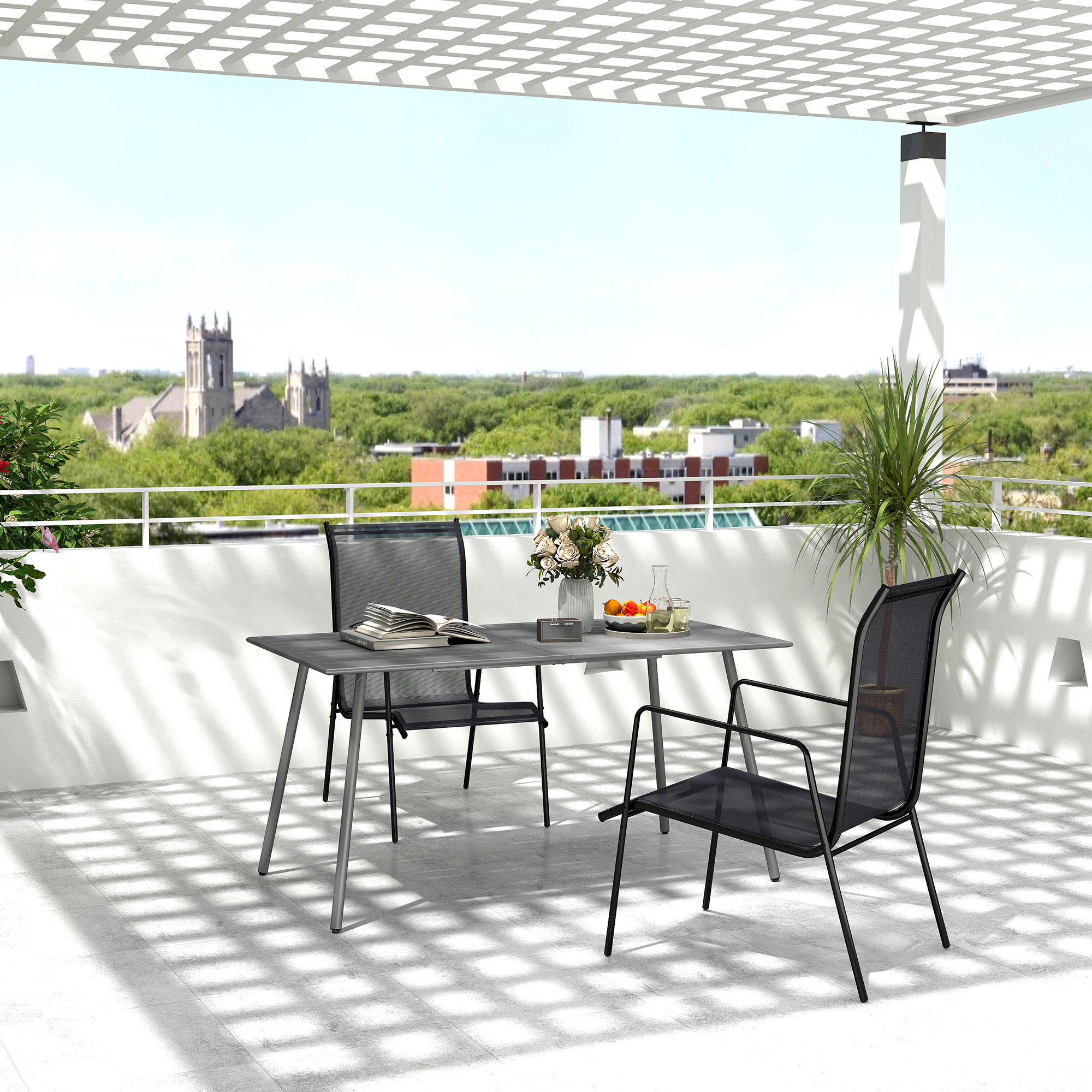 Outsunny Gartentisch für 6 Personen mit Lattenrostplatte für Garten, Terrasse, Balkon, 150 x 80 x 74 cm, grau