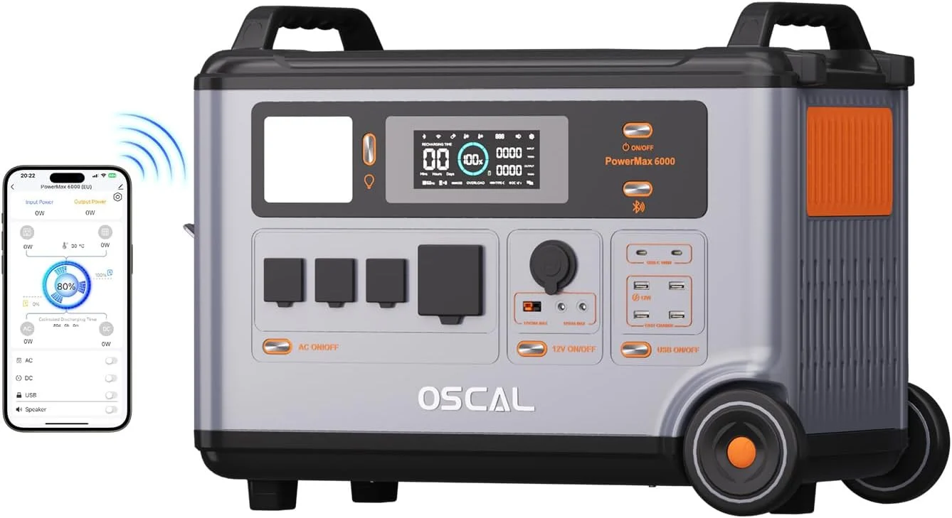 ECOGREAT Powerstation, 3600 Wh, 6000 W, 2200 W, 210 V, Grau/Schwarz/Orange, Solargenerator