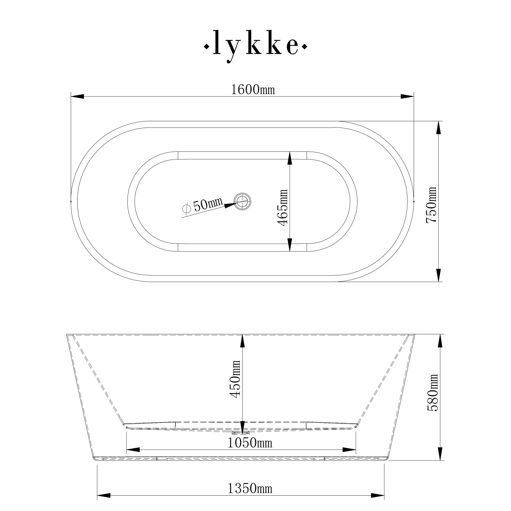 Lykke Badewanne Polar Deluxe 1600x750x580mm, Wei