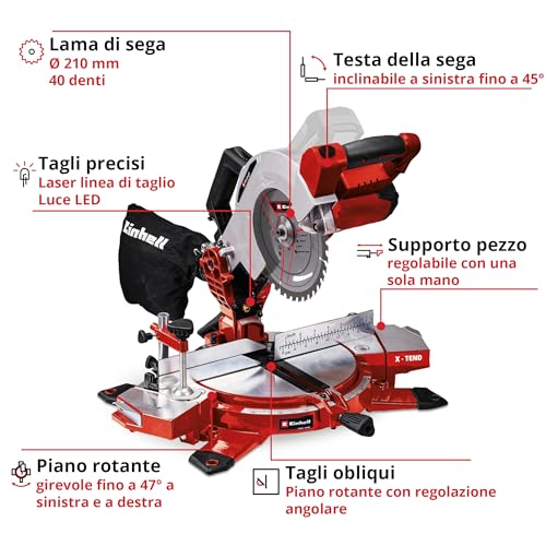 Einhell Troncatrice TE MS 18/210 Li   Solo Power X Change (Li Ion, 18 V, 3000/min, lama in metallo duro, senza batteria e caricabatteria) : Amazon.it: Fai da te