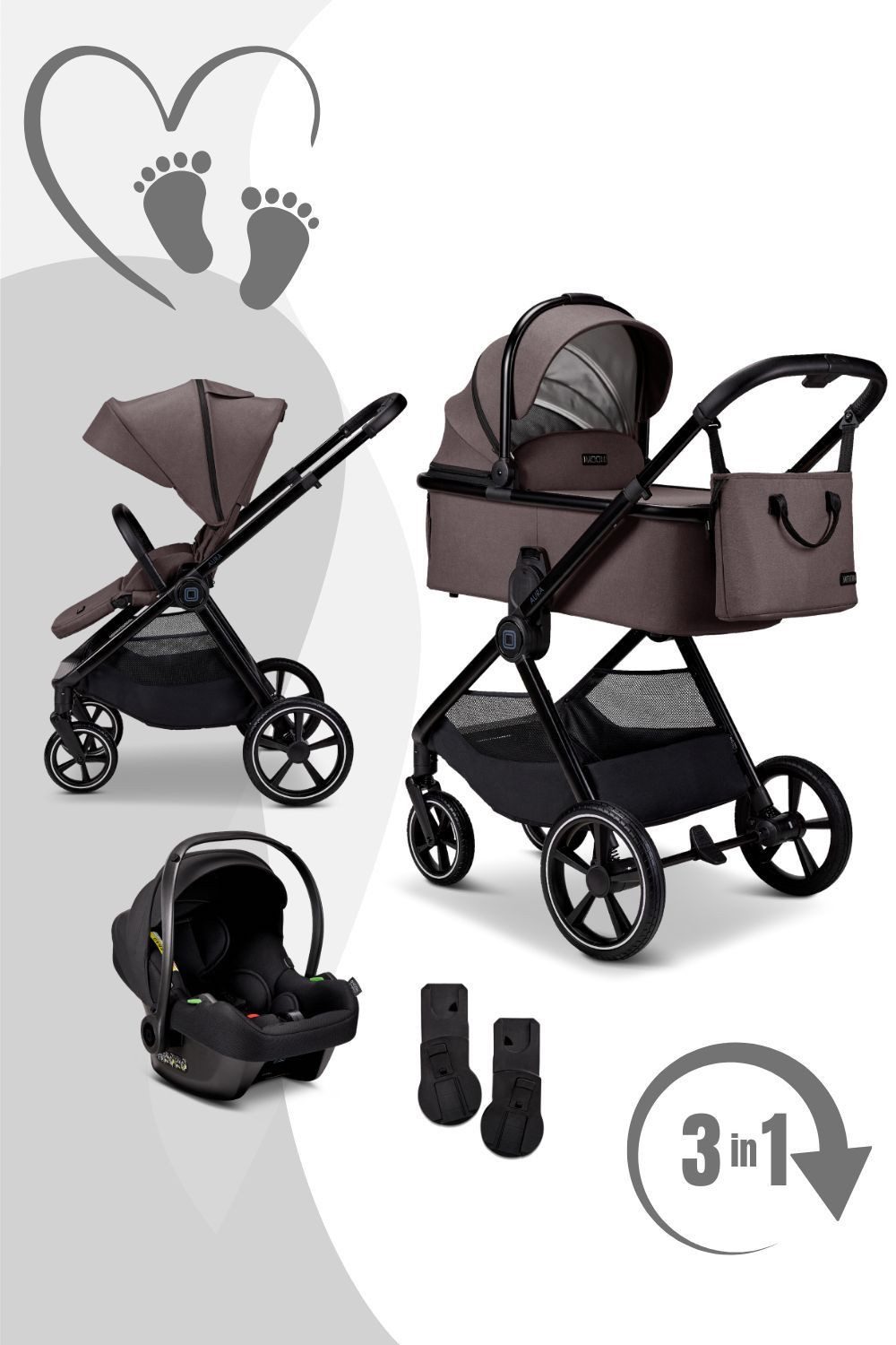 Kombi-Kinderwagen Aura Set mit Cosmo 2.0 3in1 Kinderwagenset
