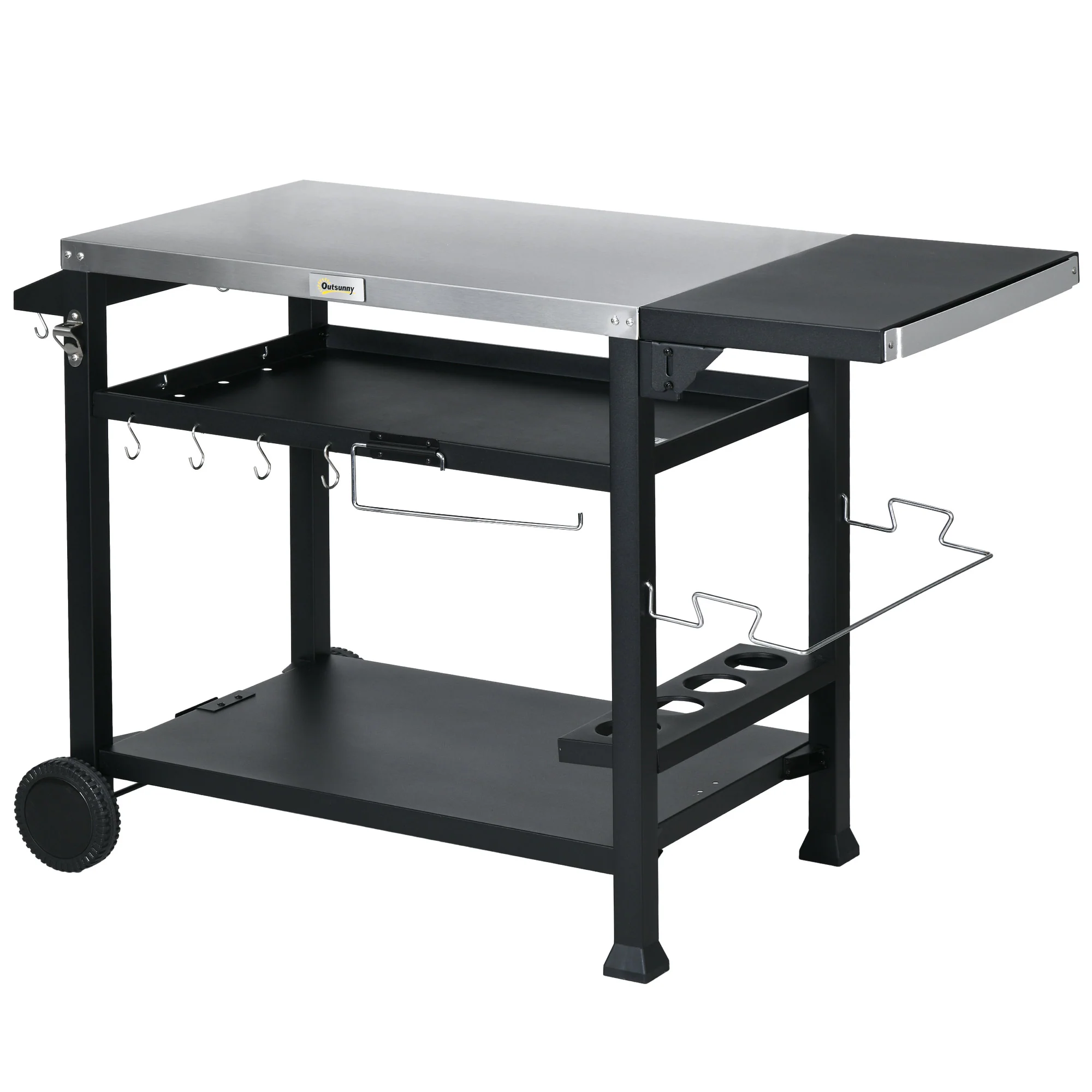 Outsunny Barbecuestation BBQ-wagen, incl. accessoires, 125 x 65 x 84 cm, Zwart + Zilver