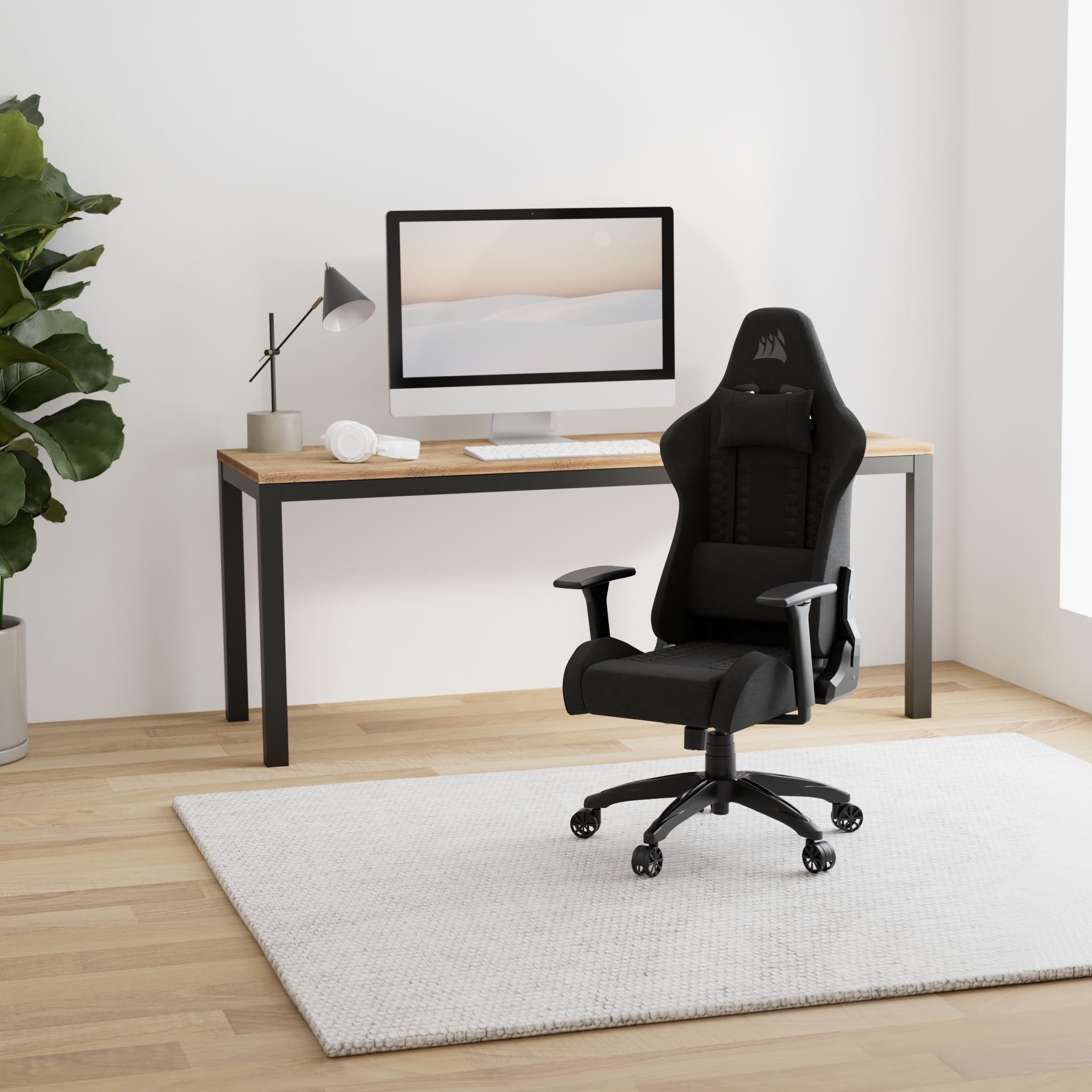 Gaming-Stuhl TC100 Relaxed mit Stoffbezug in Schwarz, Sitzbreite 375 mm sowie Lenden- und Nackenkissen