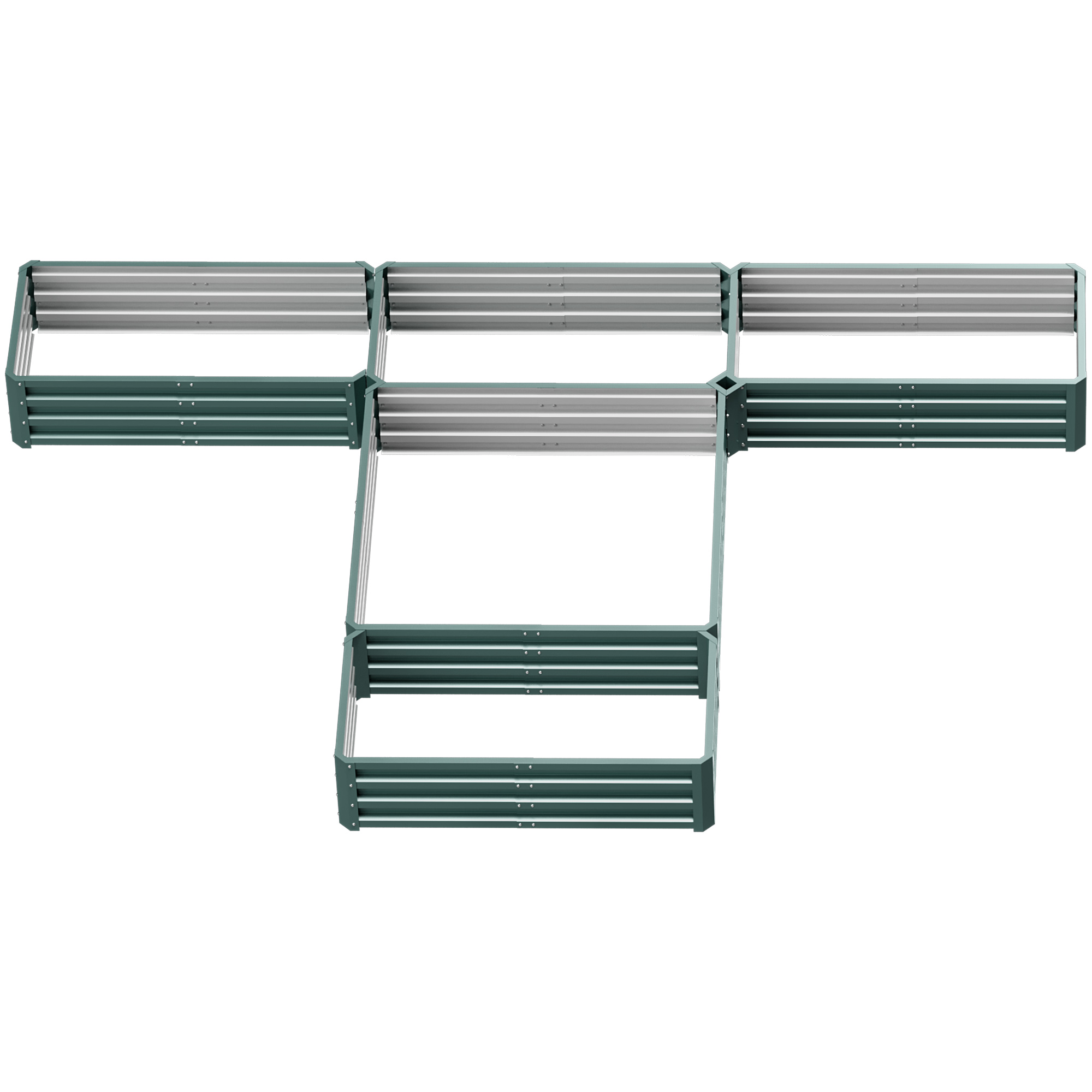 Outsunny Hochbeet aus modularem Stahl für den Garten, Set mit 5 Hochbeeten für Gemüse, Pflanzen, Blumen, Grün