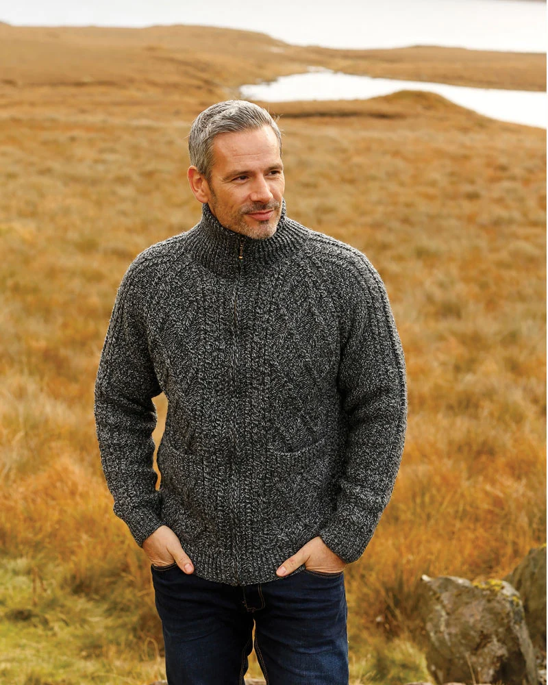 Handknit Unisex Zip Sweater , Charcoal