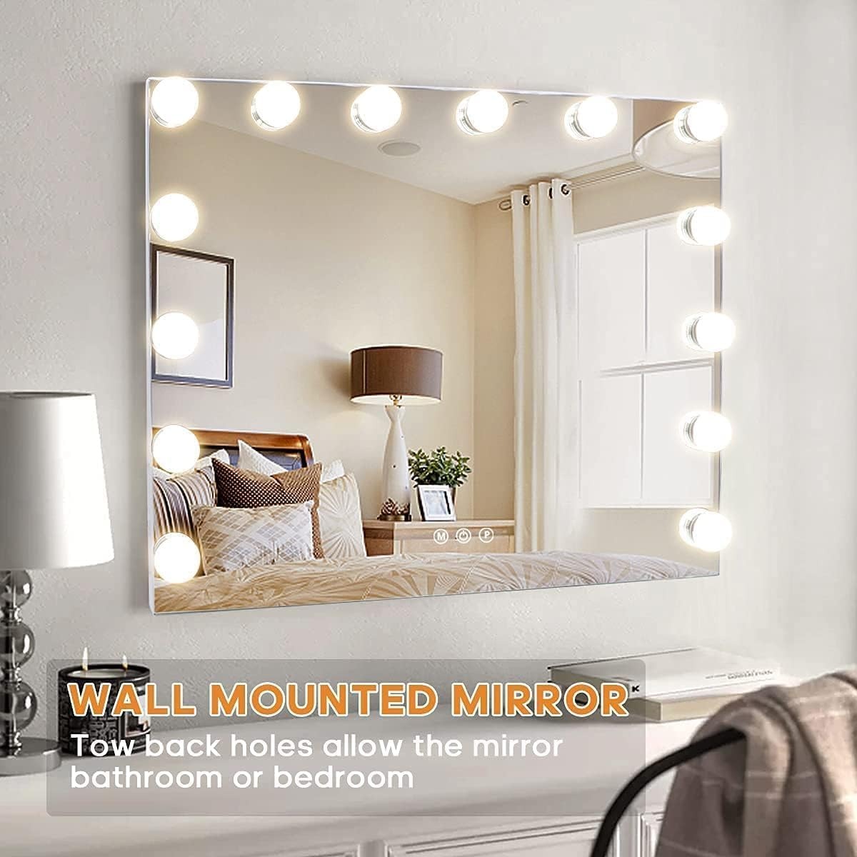 Hansong Specchio trucco con Luci Hollywood con 14 Lampadine LED e 3 Modalità Illuminazione Specchio Hollywood con Luci [Classe di efficienza energetica F]