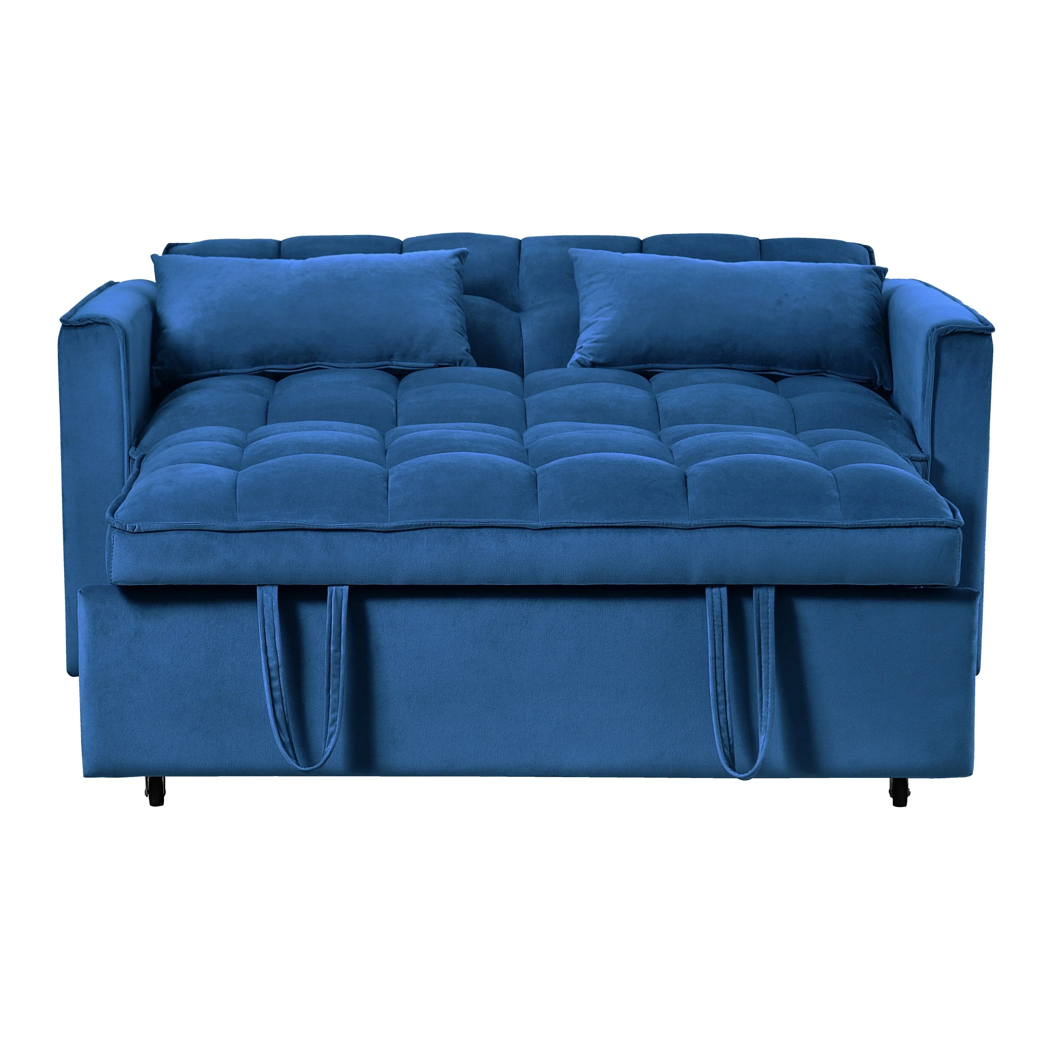 Modern Pull-Out Couch Bed, 3-in-1 Sleeper Sofa with Adjustable Backrest, Velvet Loveseat, Pillows & Side Pockets