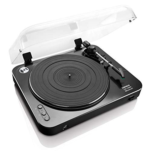 Lenco LBT 120 BK  Giradischi USB semiautomatico   Con Bluetooth   Trazione a cinghia   2 velocità 33 giri/min, 45 giri/min   Digitalizzazione senza PC   Nero : Elettronica