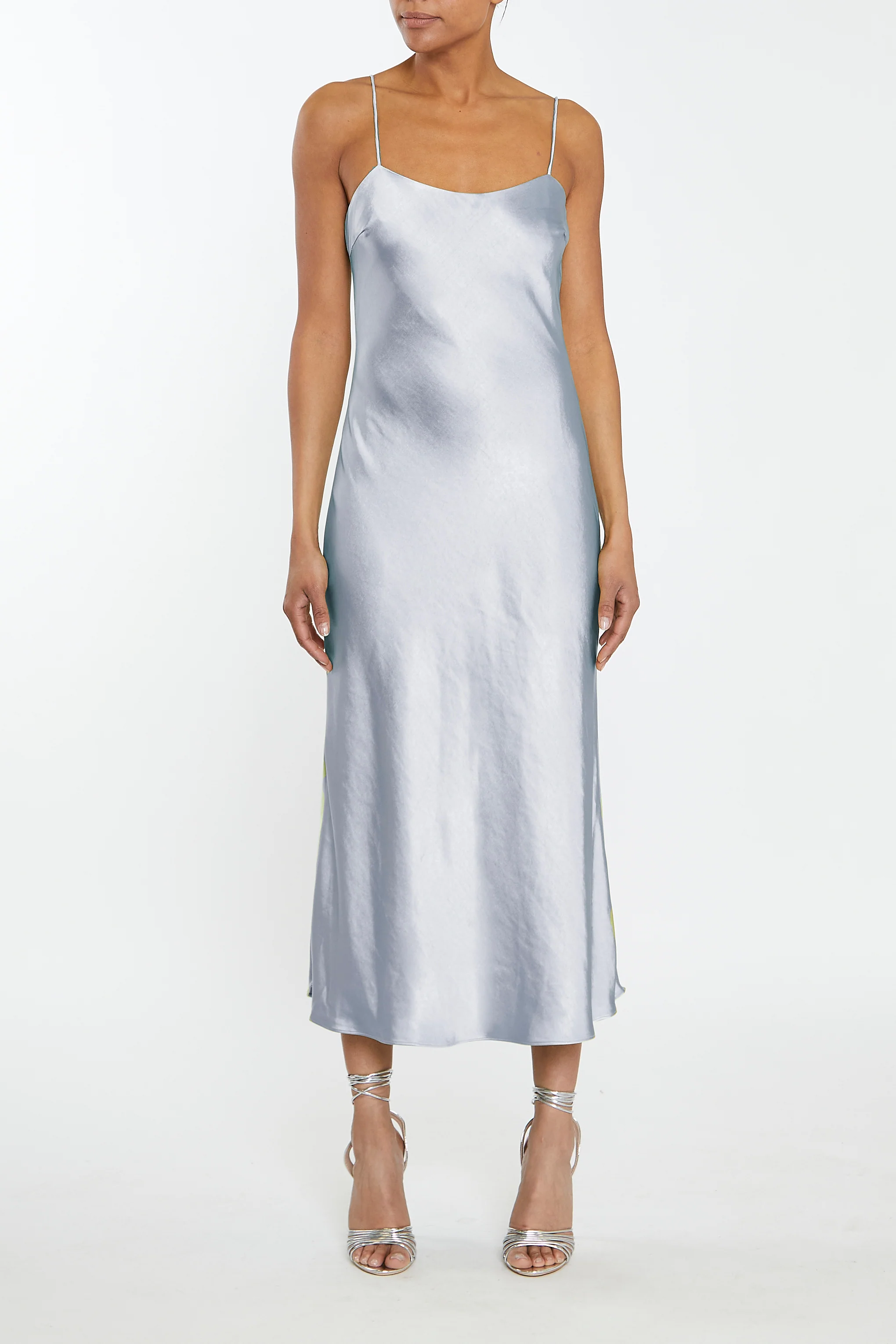 Delphine Icy Blue Midi Satin Slip Dress