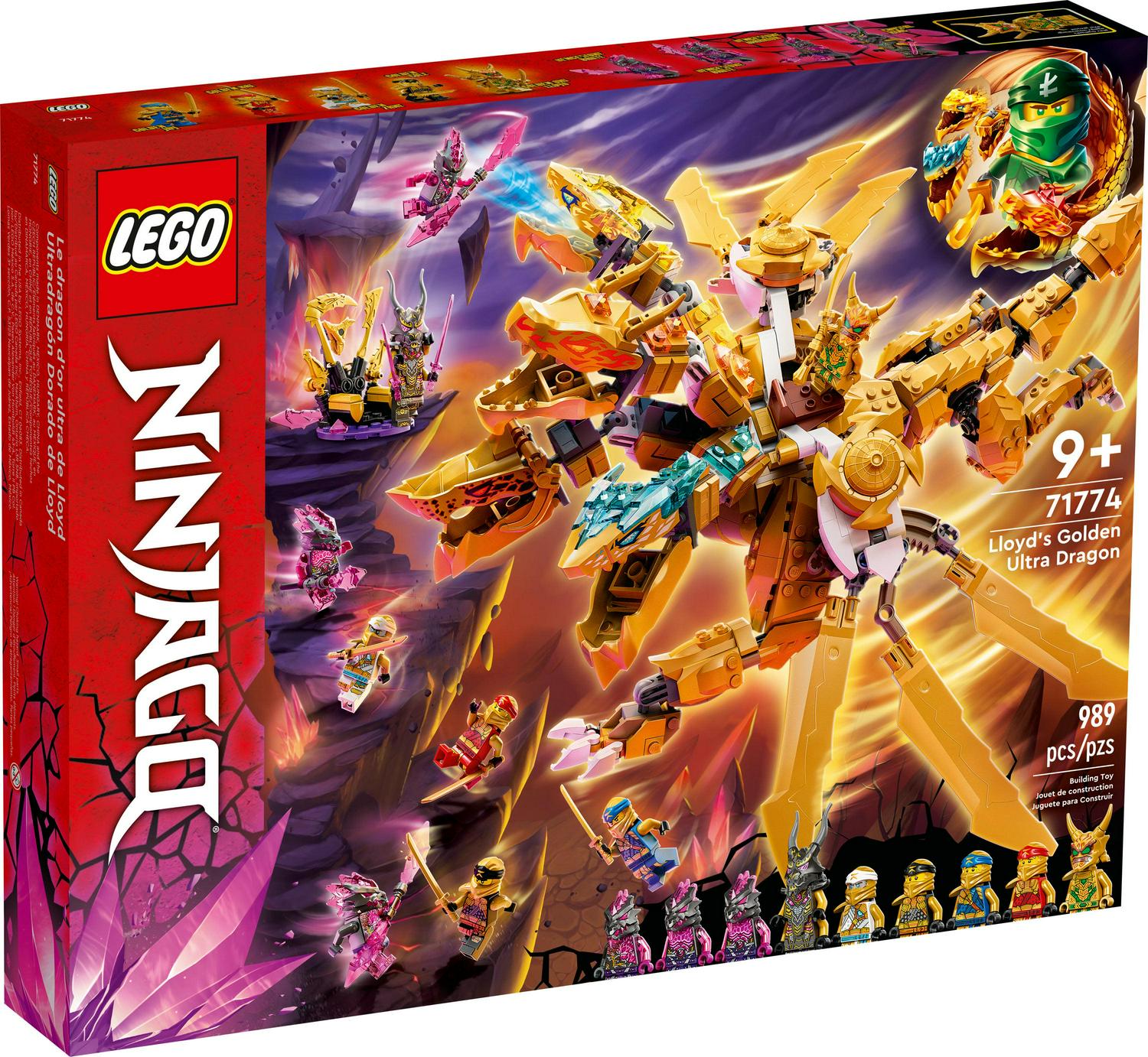 LEGO NINJAGO Lloyd's Golden Ultra Dragon Toy for Kids. 71774 Large 4 Headed Action Figure with Blade Wings plus 9 Minifigures
