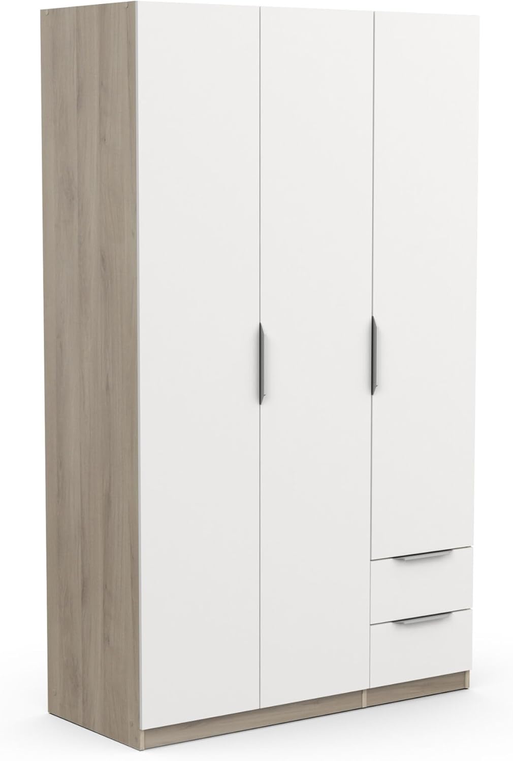 Demeyere 391382 Modern Wardrobe with 3 Doors and 2 Drawers 4 Niches, Kronberg Oak and Matt White, 119.4 x 51 x 203 cm, Engineered Wood, Grey