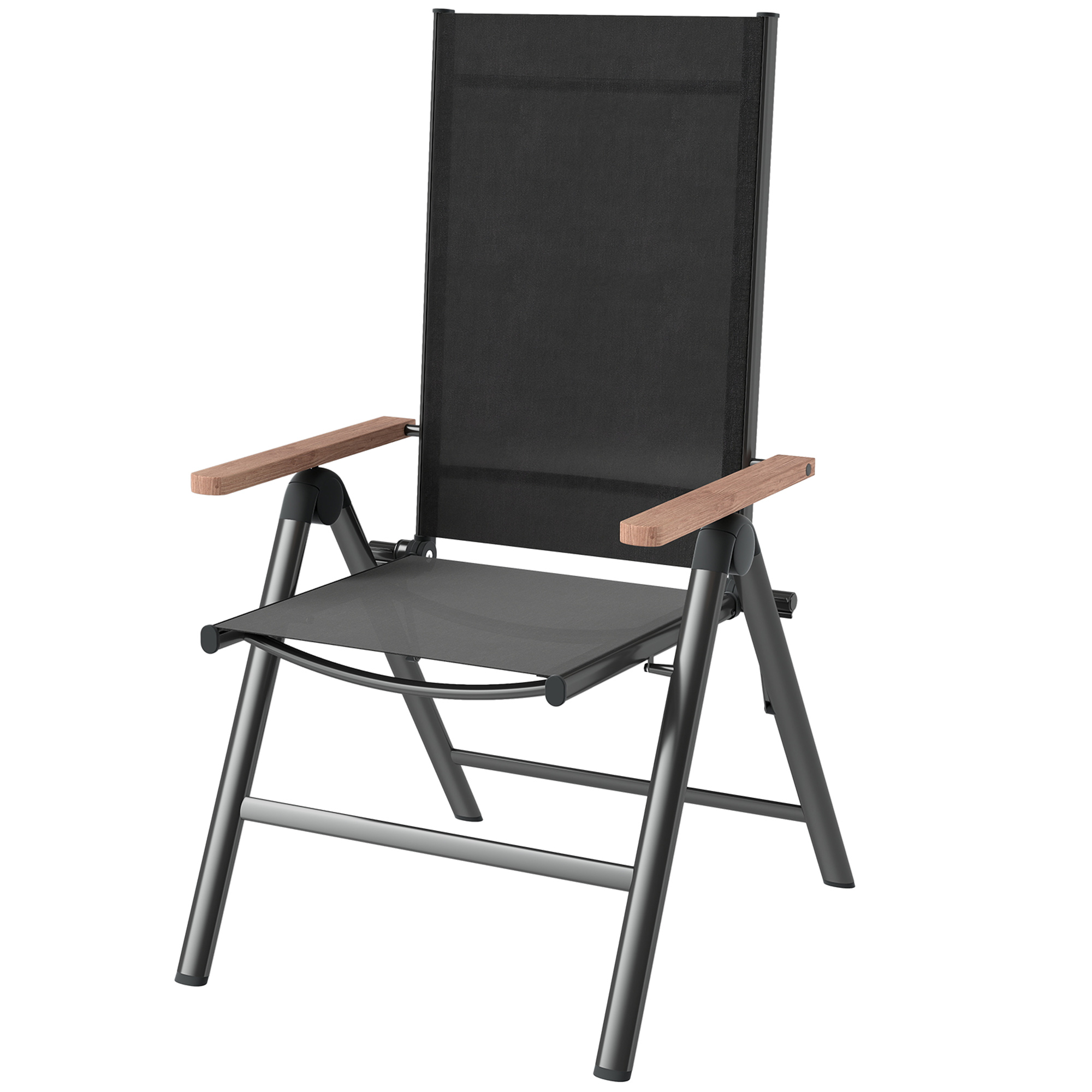 Outsunny Gartenstuhl aus Stahl Klappstuhl mit Armlehnen klappbar Balkonstuhl 120kg Belastbar 60 x 73 x 108cm Schwarz