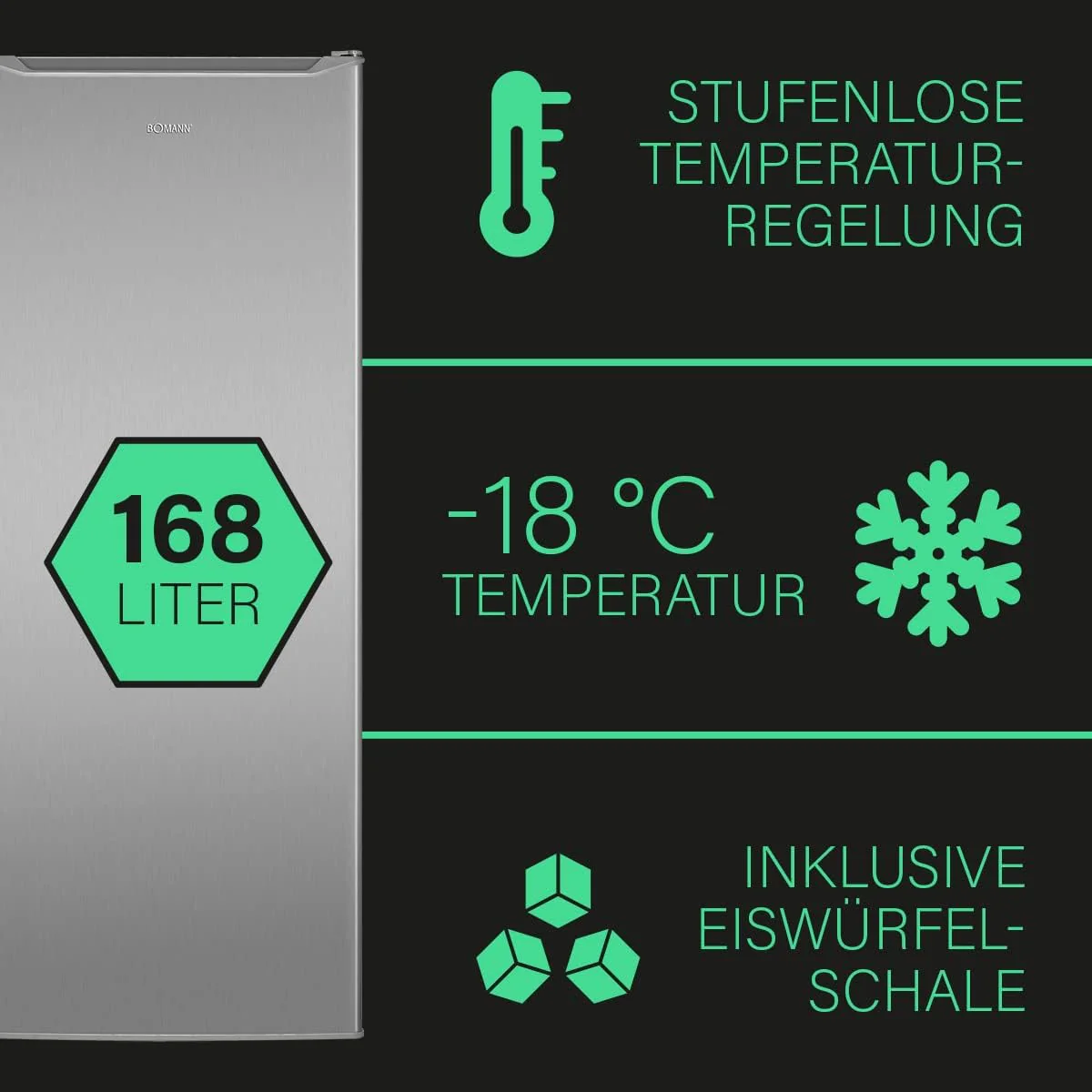 Bomann vriezer | diepvriezer | inhoud 168 liter | verwisselbare deuraanslag | 4-sterren vriesvak | GS 7340 inox