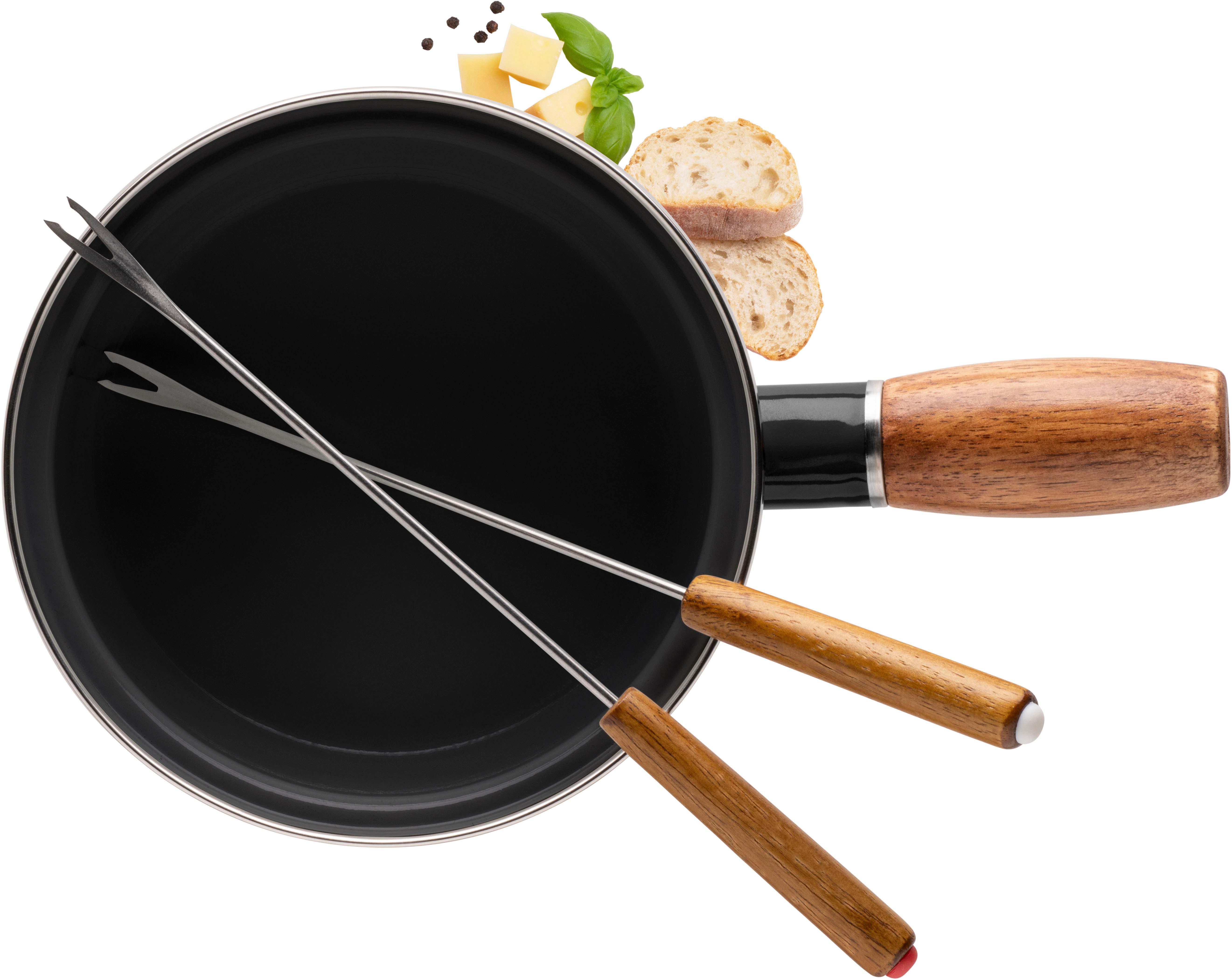 Fonduetopf aus schwarzer Emaille
