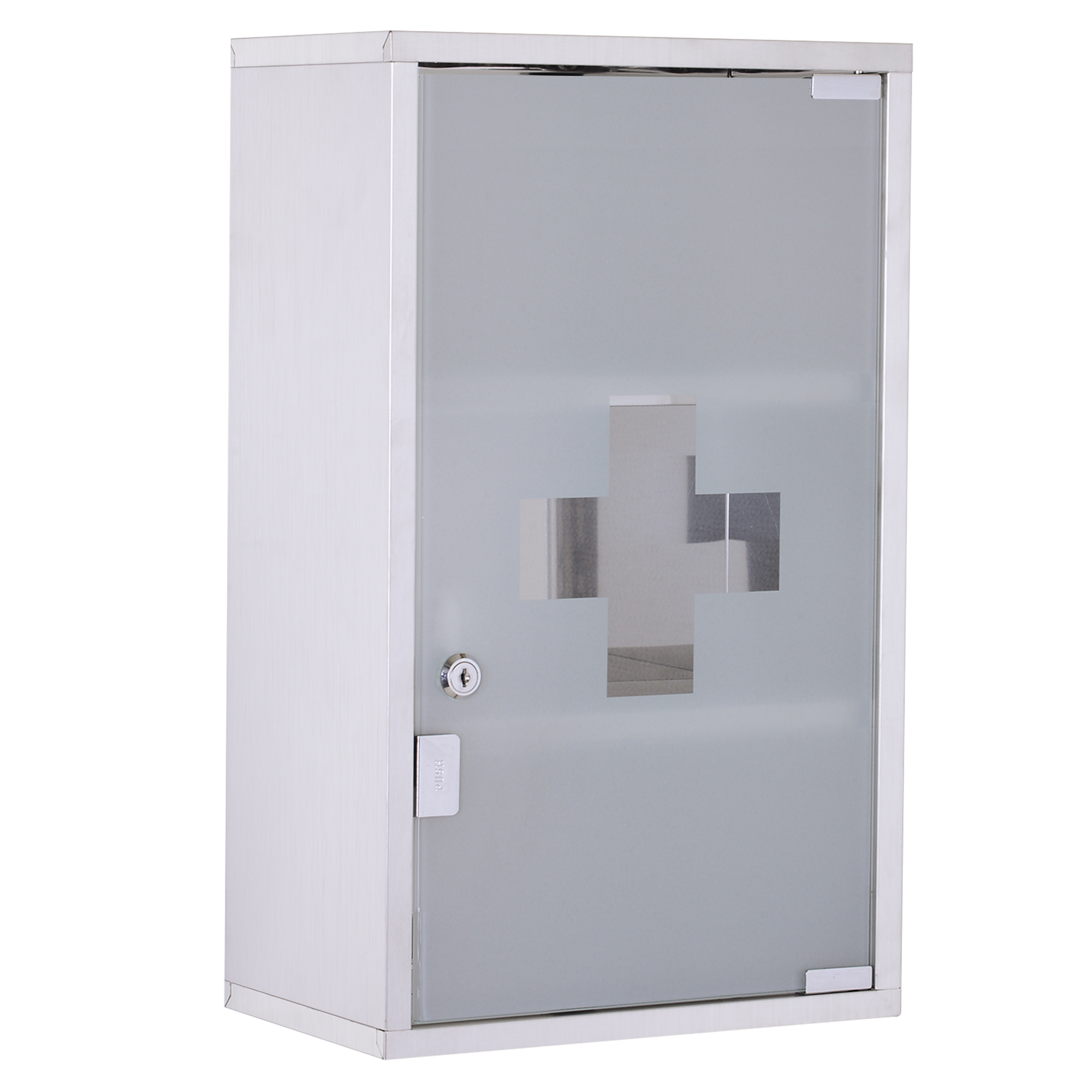 HOMCOM Medizinschrank Arzneischrank aus Edelstahl, Abschließbar Medikamentenschrank mit 3 Fächern, Glastür Apothekerschrank zur Medikamenten-Aufbewahrung, 30 x 18 x 50 cm